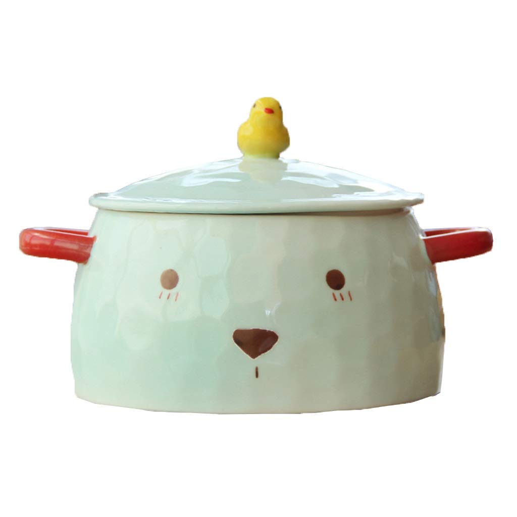 Ceramic Soup Bowl with Lid - Cute Instant Noodle Bowl, Cereal Bowl & Fruit Salad Bowl for Family, Students & Dormitory Use - Microwave Safe Kitchen Utensils for Food Service & Dining Tableware