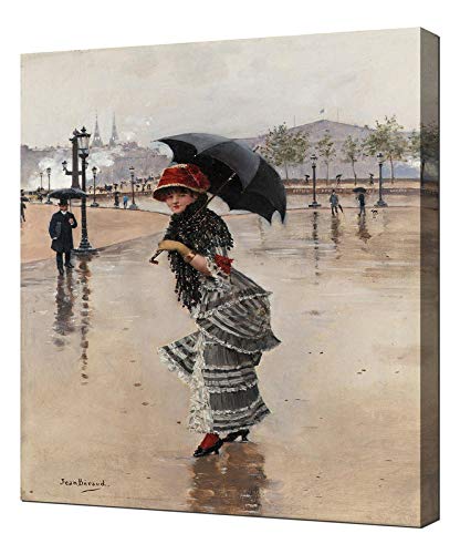 Jean Beraud Parisienne on a Rainy Day Place de la Concorde Canvas Art Print - High Quality Wall Art Decor - Stretched Canvas Wrap for Living Room, Bedroom & Office