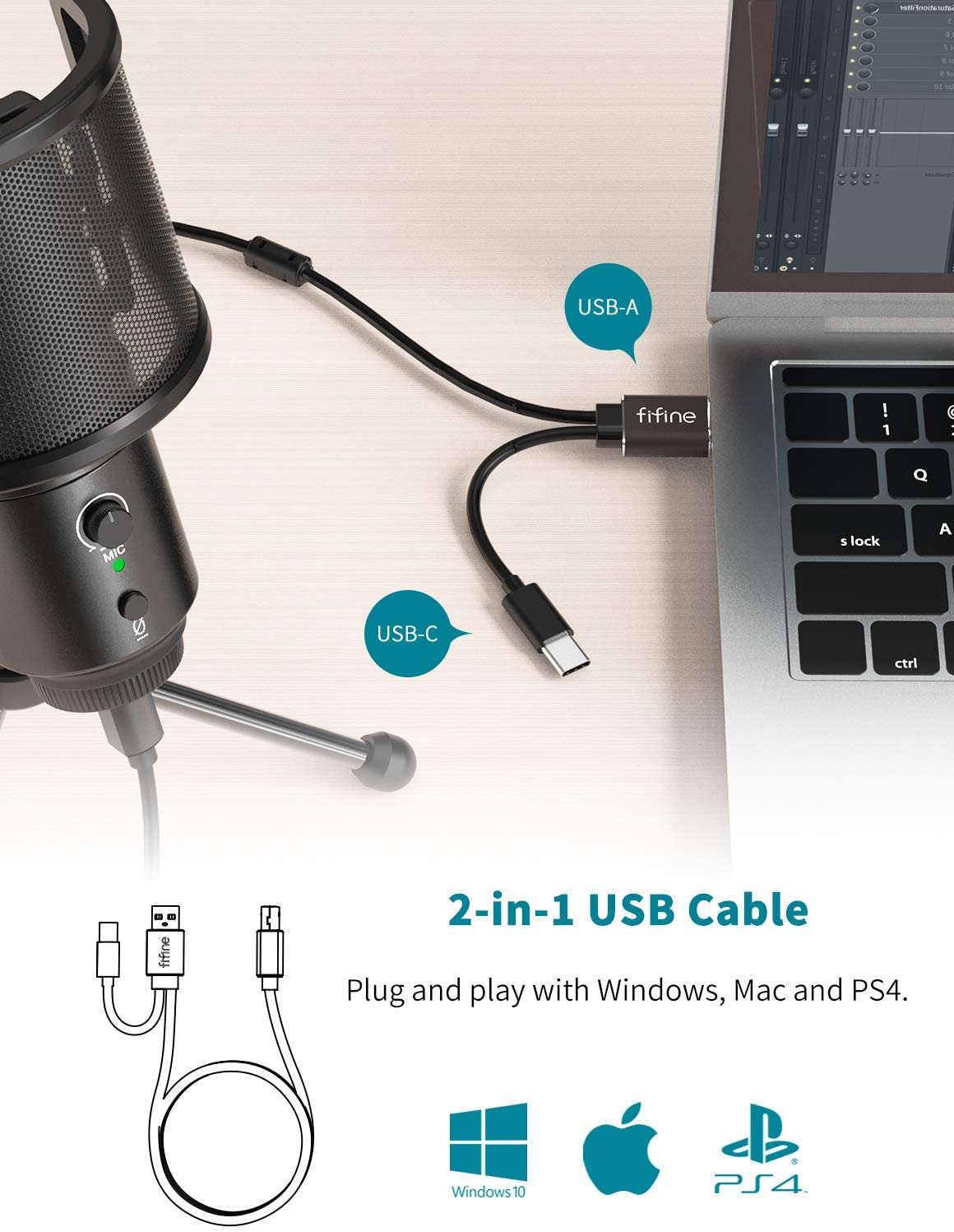 FIFINE K683A USB Microphone - Professional Studio Recording Mic for Podcasting, Streaming, Gaming & Voice Overs - Crystal Clear Sound for YouTube, Zoom & Discord (Black)