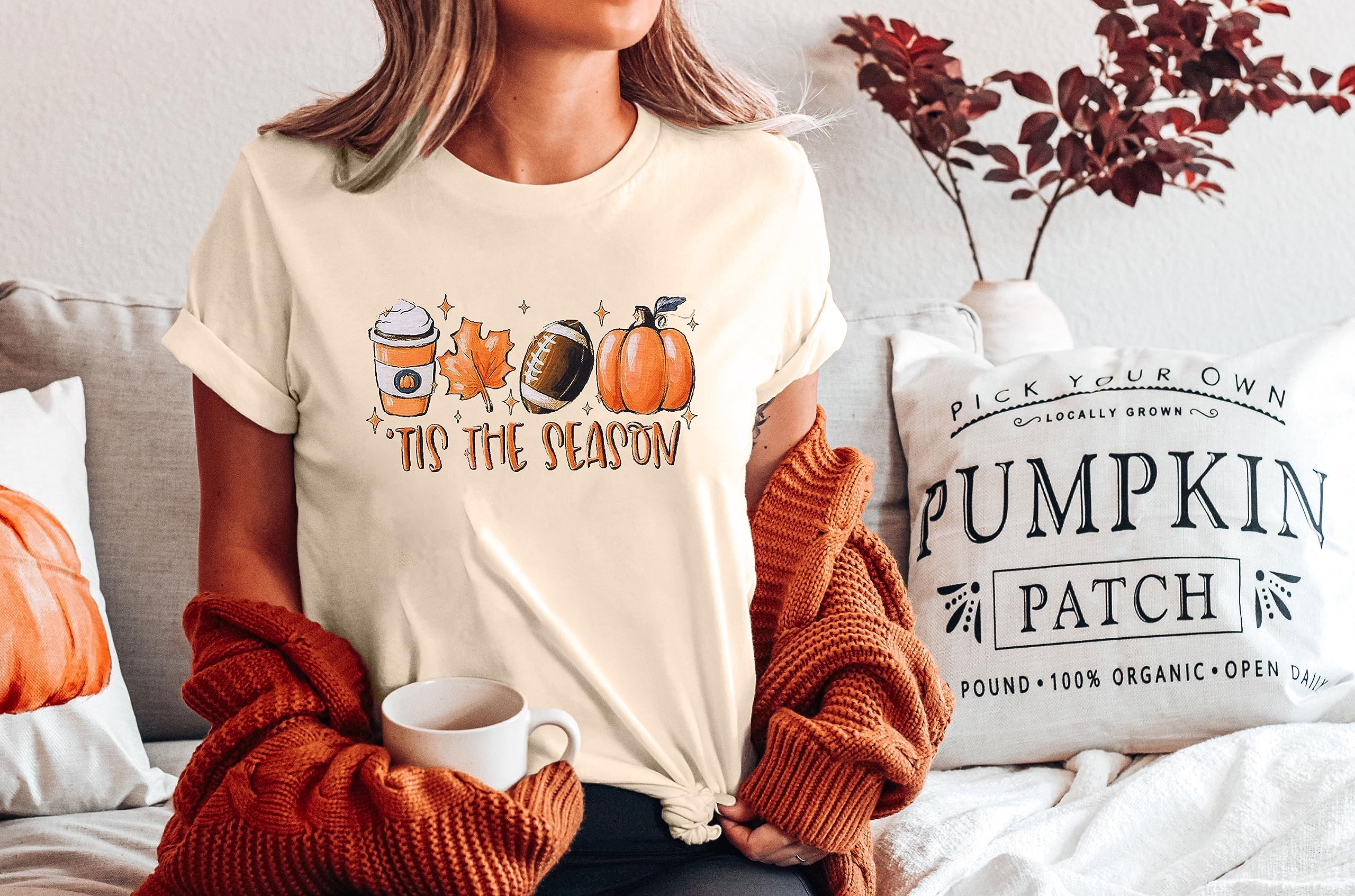 Funny Thankful Pumpkin T-Shirt for Women - Casual Graphic Short Sleeve Fall Top with Leaves Design | Perfect Thanksgiving Gift & Autumn Outfit