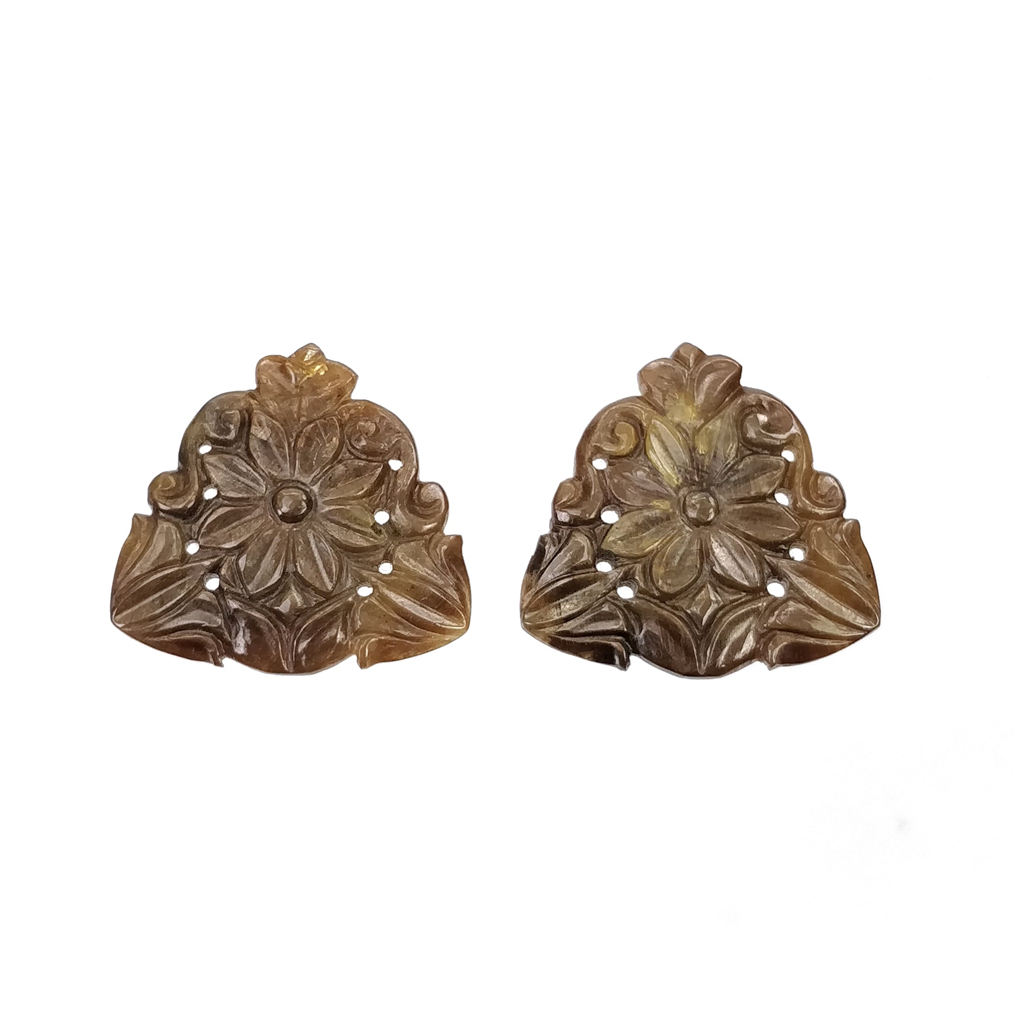 Natural Untreated Golden Brown Chocolate Sapphire Gemstone - 39.50cts Hand Carved Triangle Shape 27mm Pair for Jewelry Making, Engagement Rings & Unique Gifts