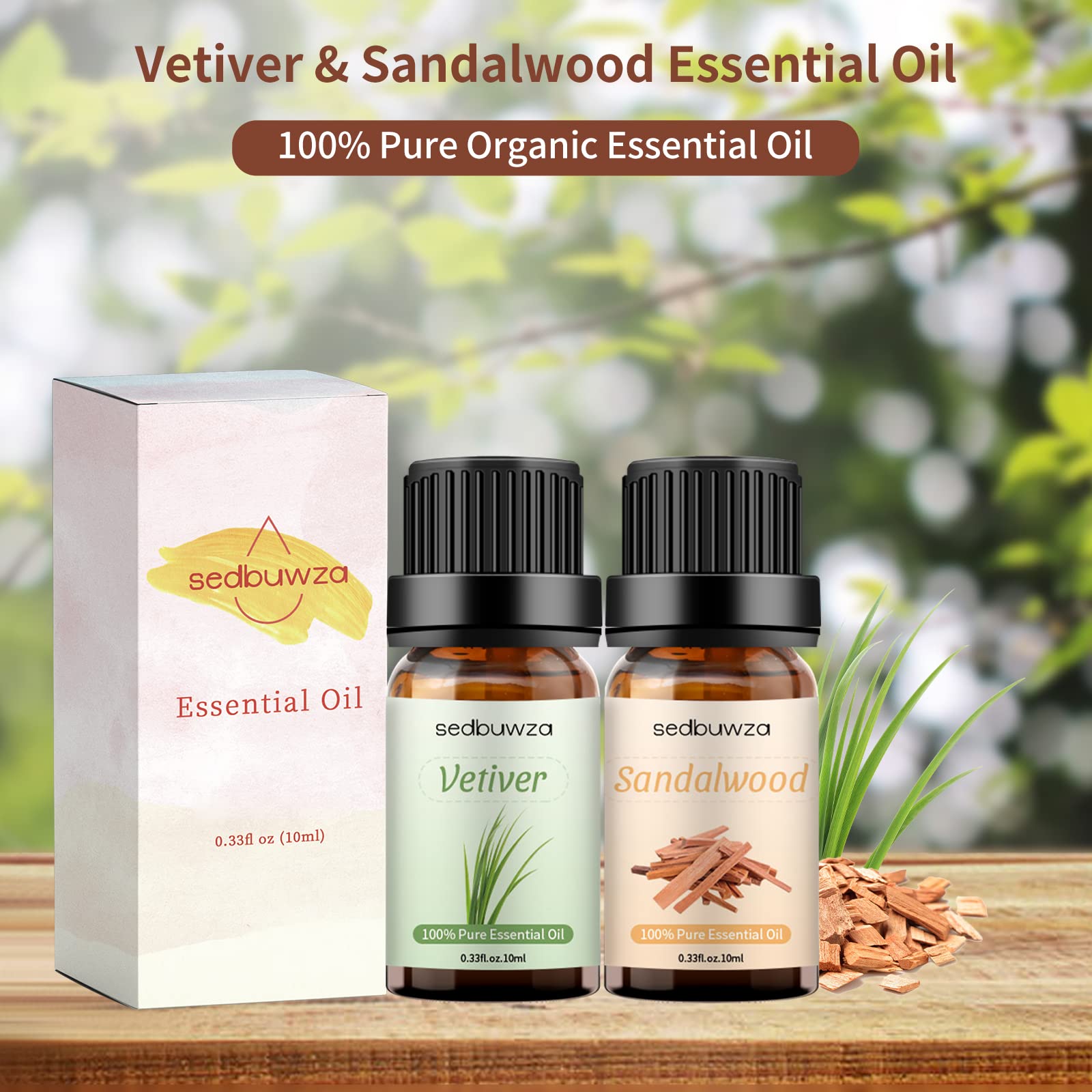 Premium Sandalwood & Vetiver Essential Oil Set (2 x 10ml) - Pure Aromatherapy Oils for Diffusers, Massage, Soap & Candle Making - Relaxing Scent for Spa, Yoga & Home Fragrance