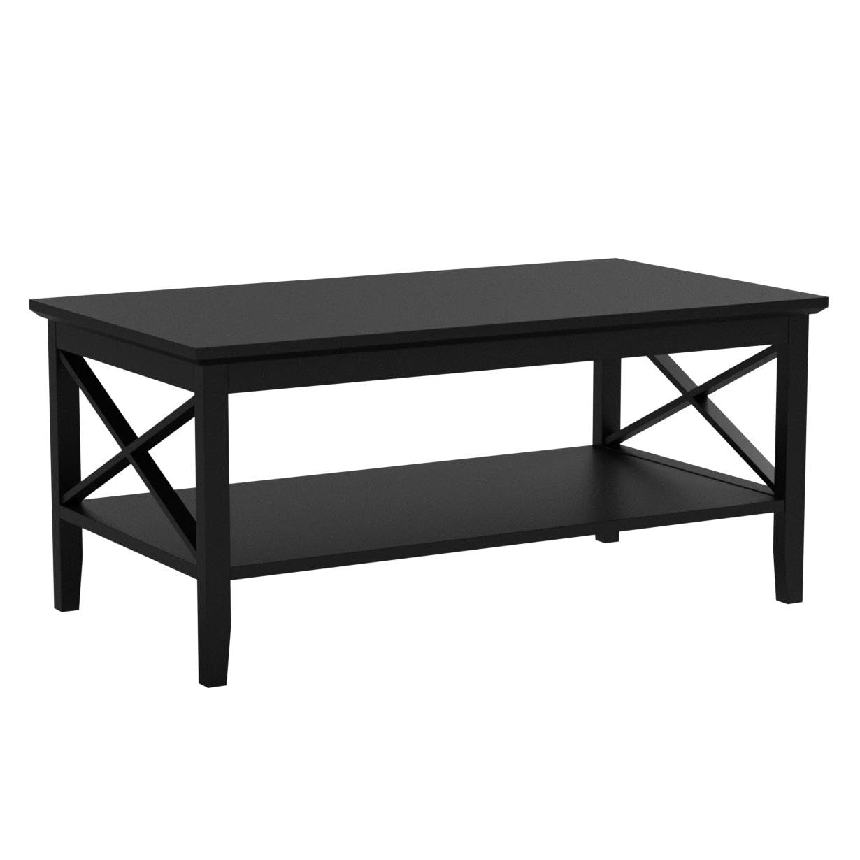 ChooChoo Modern Black Wood Coffee Table with Thicker Legs & Storage - Oxford Style Living Room Furniture for Small Spaces, Home Decor, and Entertainment Areas
