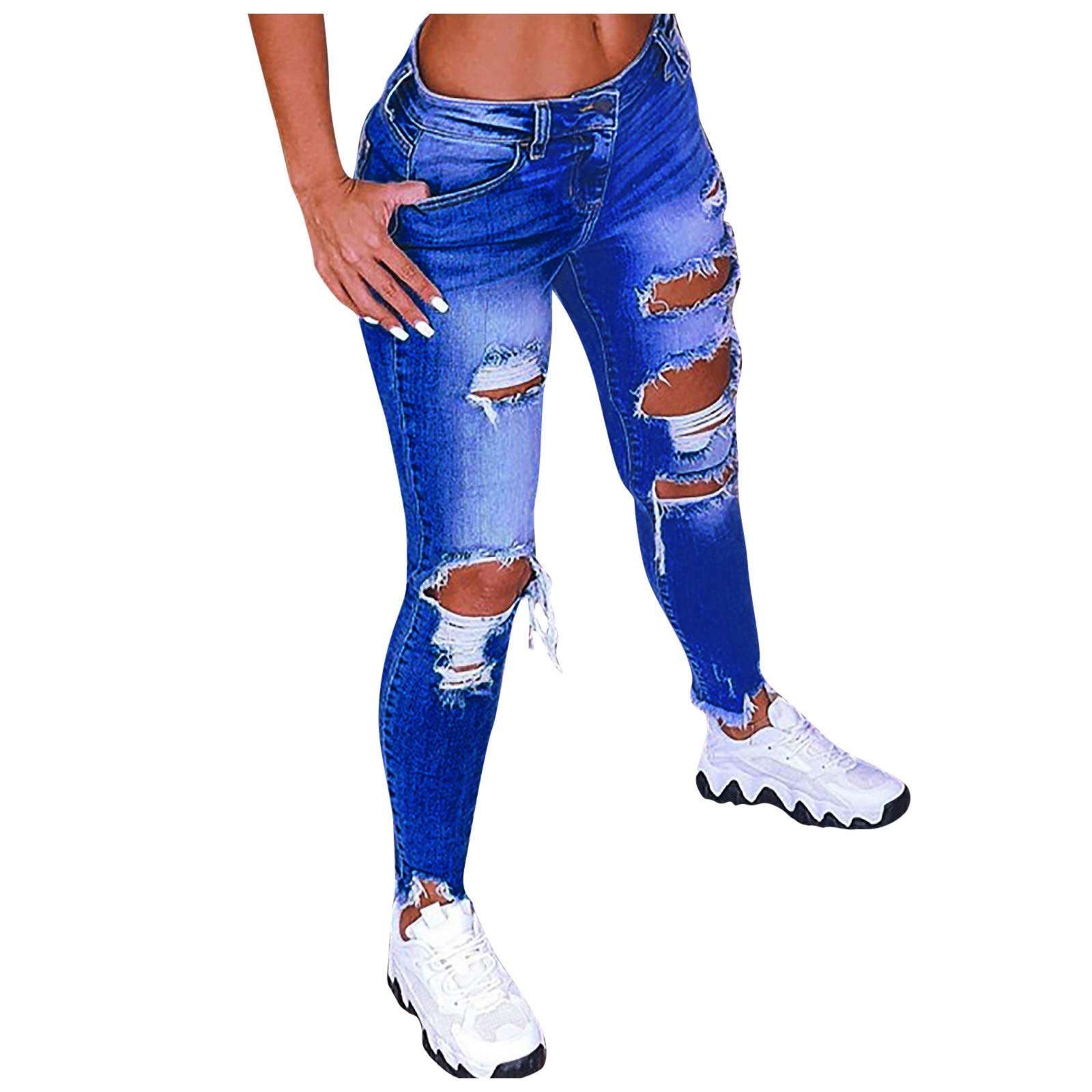 UODSVP Women's Low Waist Flare Jeans - Solid Color Distressed Ankle Pants with Holes | Trendy Casual Wear for Everyday Outfits & Street Style Fashion