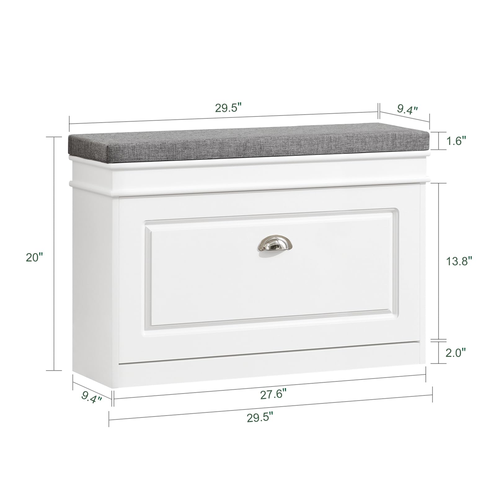 White Narrow Shoe Storage Bench with Cushion - 2-Tier Flip-Drawer Entryway Shoe Cabinet for Hallway, Closet & Mudroom Organization (FSR82-L-W) - Perfect for Small Spaces & Home Entry Organization