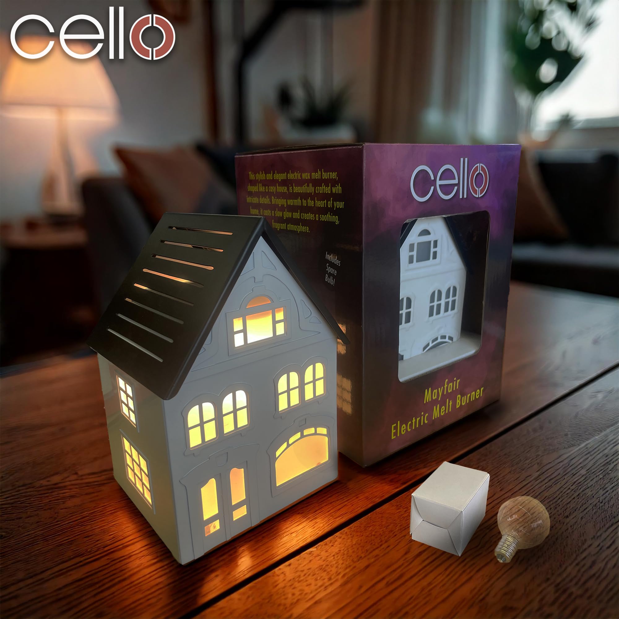 Cello Mayfair House Electric Wax Warmer - Black & White Aromatherapy Wax Melter for Home, Office & Spa Relaxation