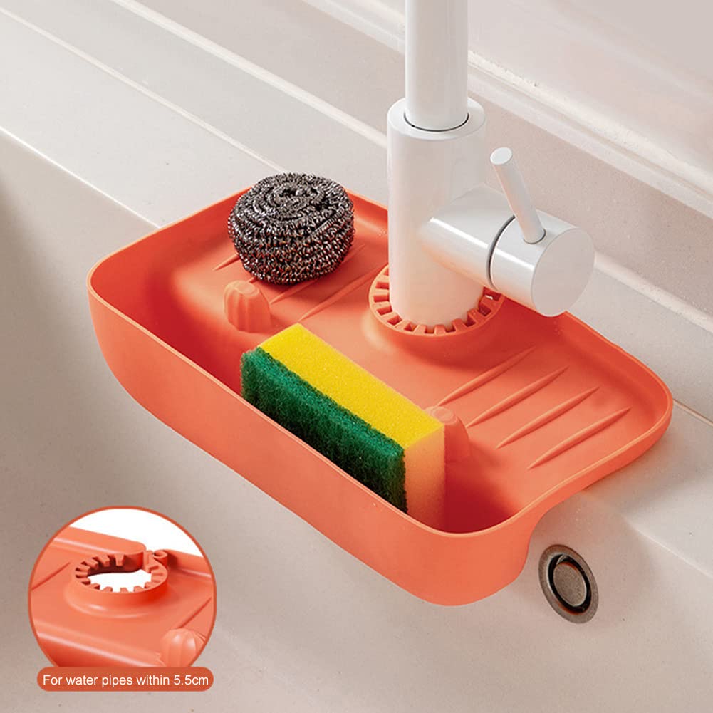 **Non-Slip Silicone Sink Splash Guard - TPE Faucet Mat & Drying Pad for Kitchen, Bathroom, Bar, RV - Water Catcher & Drip Tray for Farmhouse & Home Use (Orange)**    *(Perfect for preventing water splashes, keeping countertops dry, and organizing small items near sinks in kitchens, bathrooms, bars, RVs, and farmhouses.)*