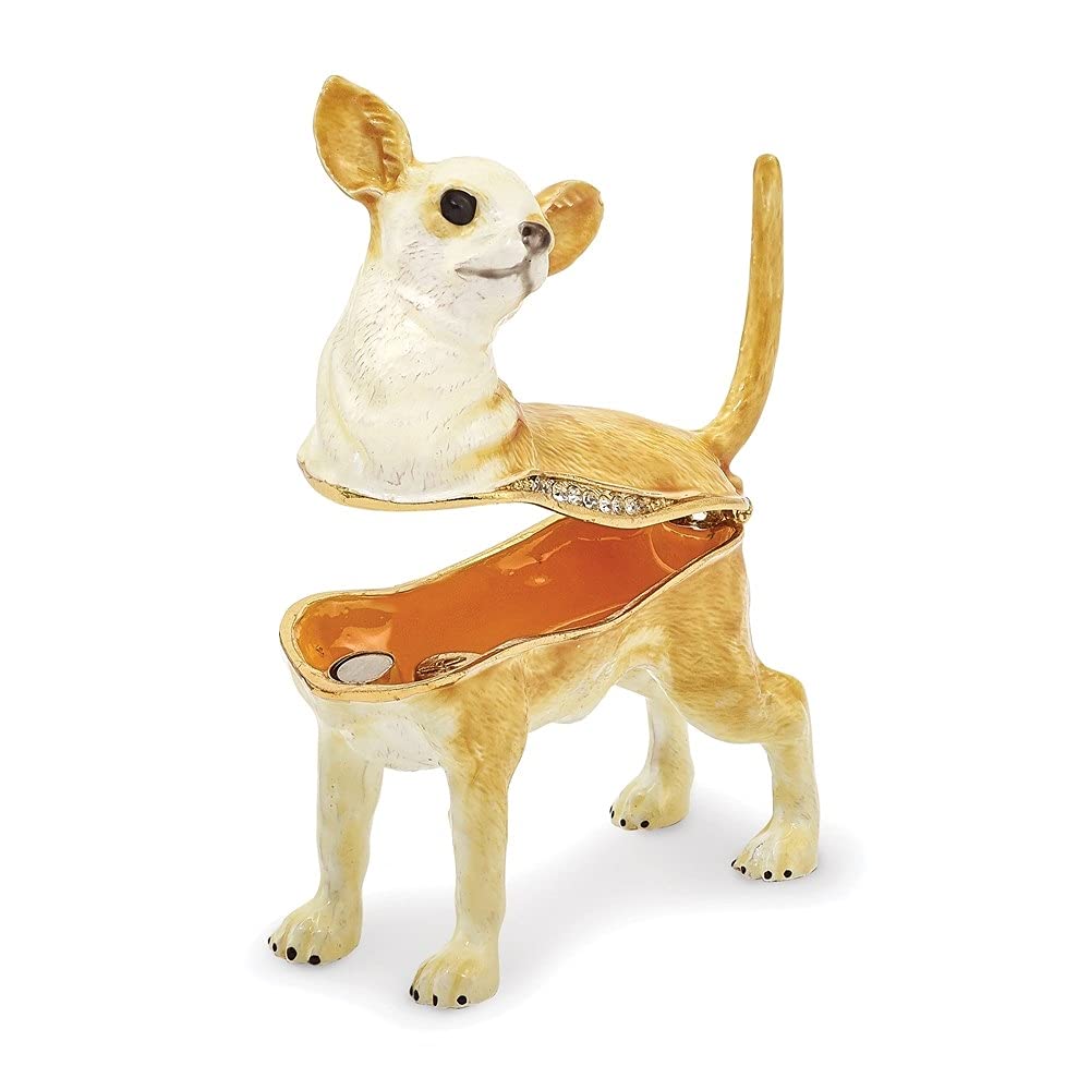 Luxury Bejeweled Chihuahua Trinket Box with Diamonds - Perfect for Jewelry Storage, Gift Giving & Home Decor