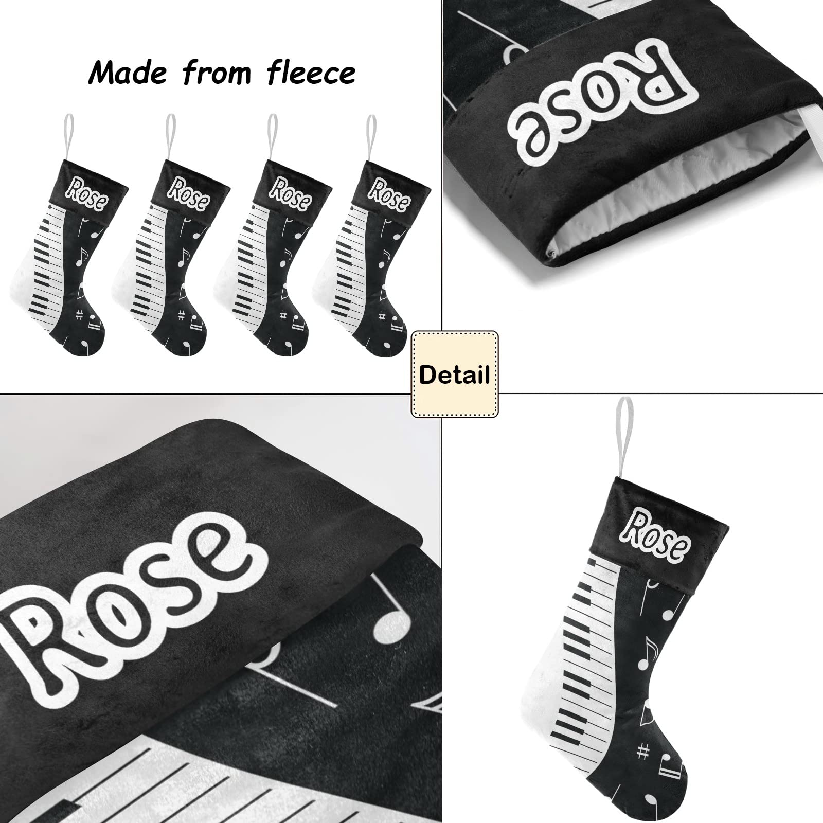 Personalized Christmas Stockings with Music Notes & Piano Design - Custom Name Text Holiday Decor (17.52 x 7.87 Inch) - Perfect Festive Gift for Musicians & Music Lovers