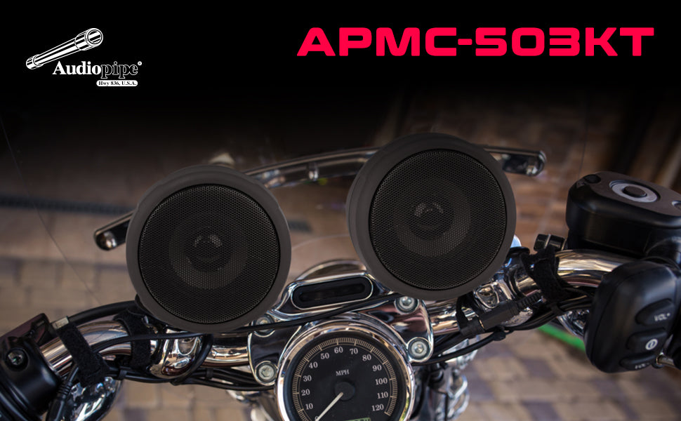 3” Motorcycle Amplified Speaker System (APMC 503KT) - Waterproof Bluetooth Audio for Harley, Honda, Yamaha Bikes - Perfect for Road Trips & Outdoor Adventures