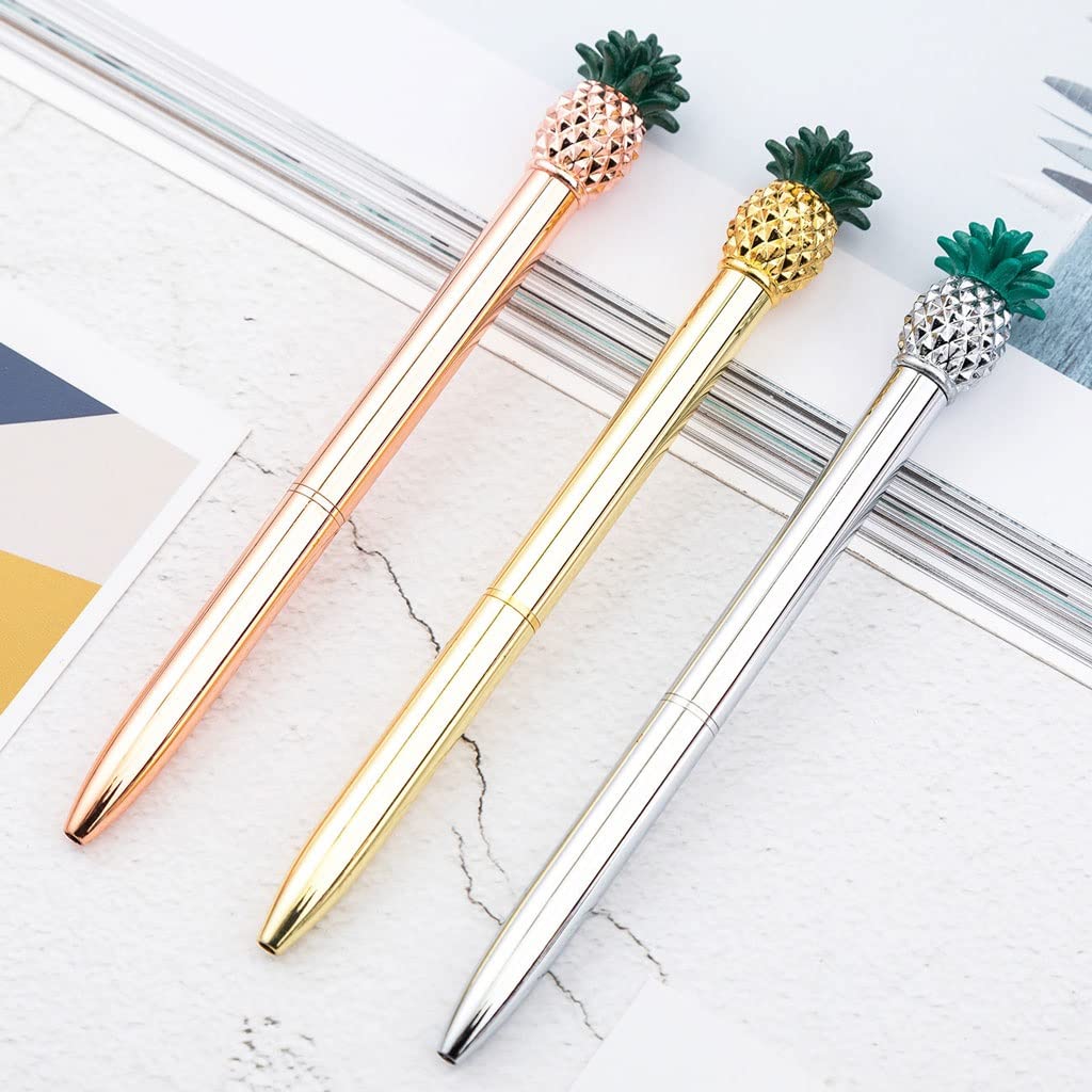 3 Pack Cute Pineapple Shaped Metal Ballpoint Pens - Fun School & Office Supplies for Students, Teachers & Professionals - Perfect for Note Taking, Journaling & Gift Giving