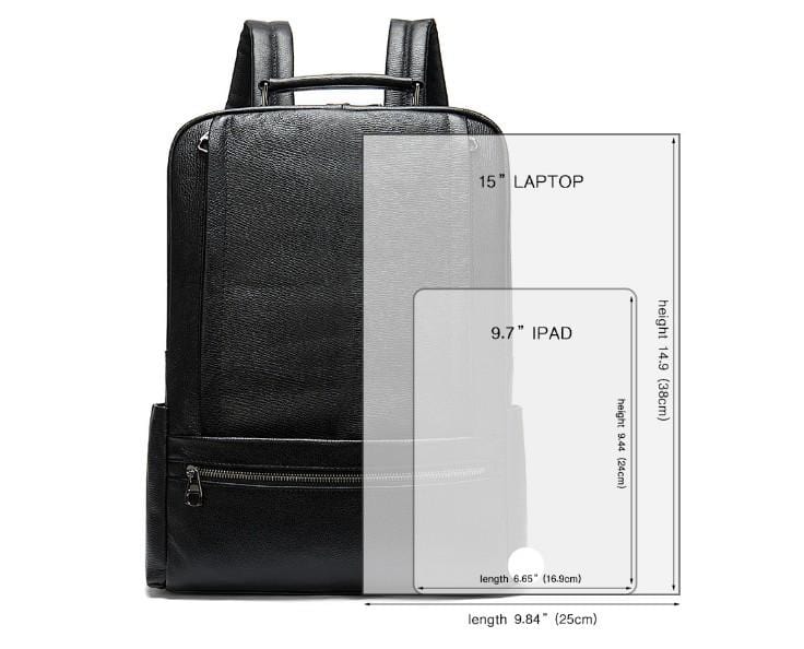 Premium Black Leather Laptop Backpack for Men & Women - Stylish Work Commuter Bag, Travel & Business Essentials Organizer - Perfect for Office, College & Daily Use