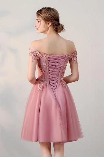 Elegant Off Shoulder Dusty Pink Homecoming Dress - Short Prom Dress for Women (Style CM742) | Perfect for Parties, Dances & Special Occasions