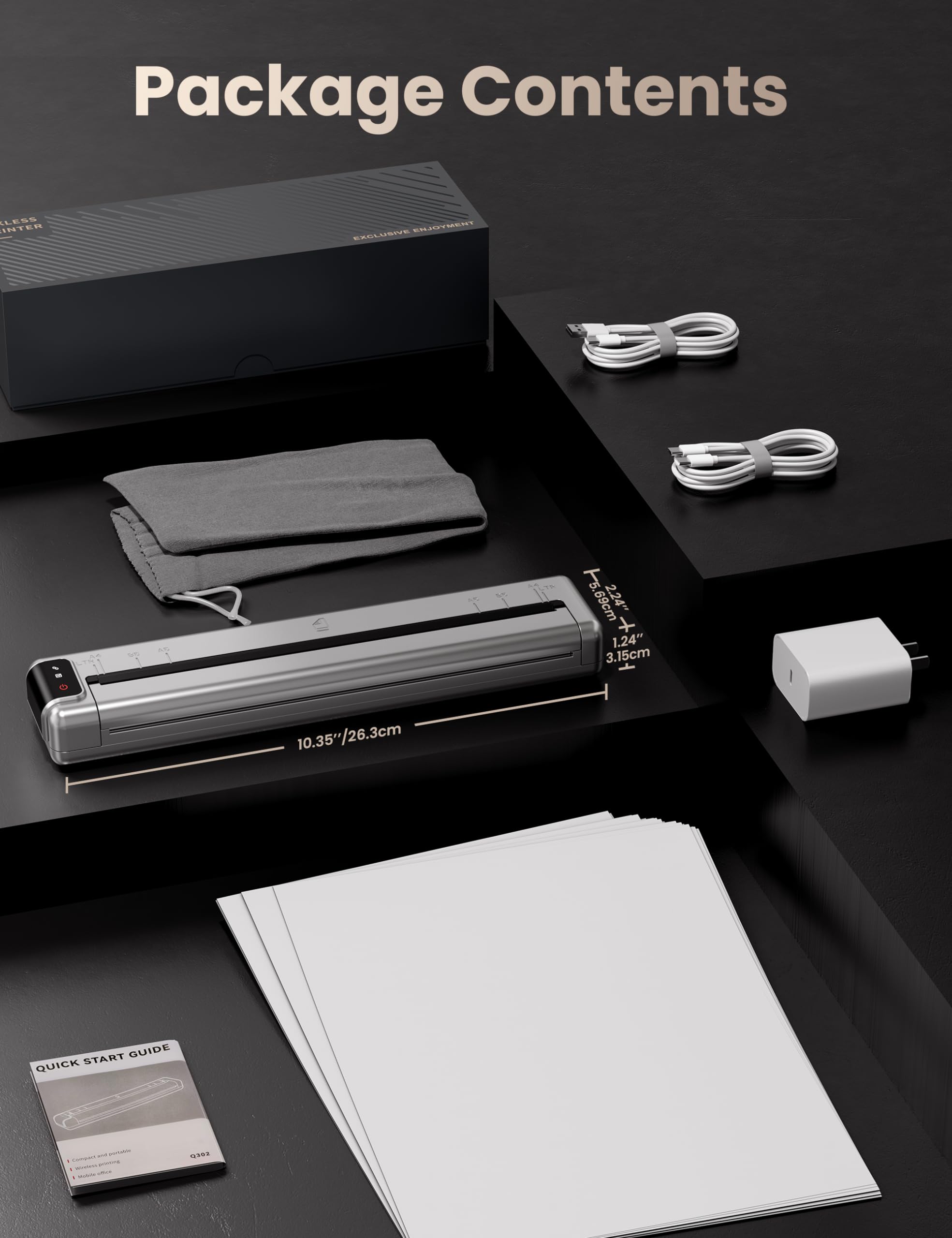 Phomemo Q302 Wireless Bluetooth Thermal Printer - 300dpi High Resolution, Inkless & Silent Printing for Business Travel - Compatible with Smartphone, iPhone, Android & PC - Perfect for Receipts, Labels, Tickets and On-the-Go Printing