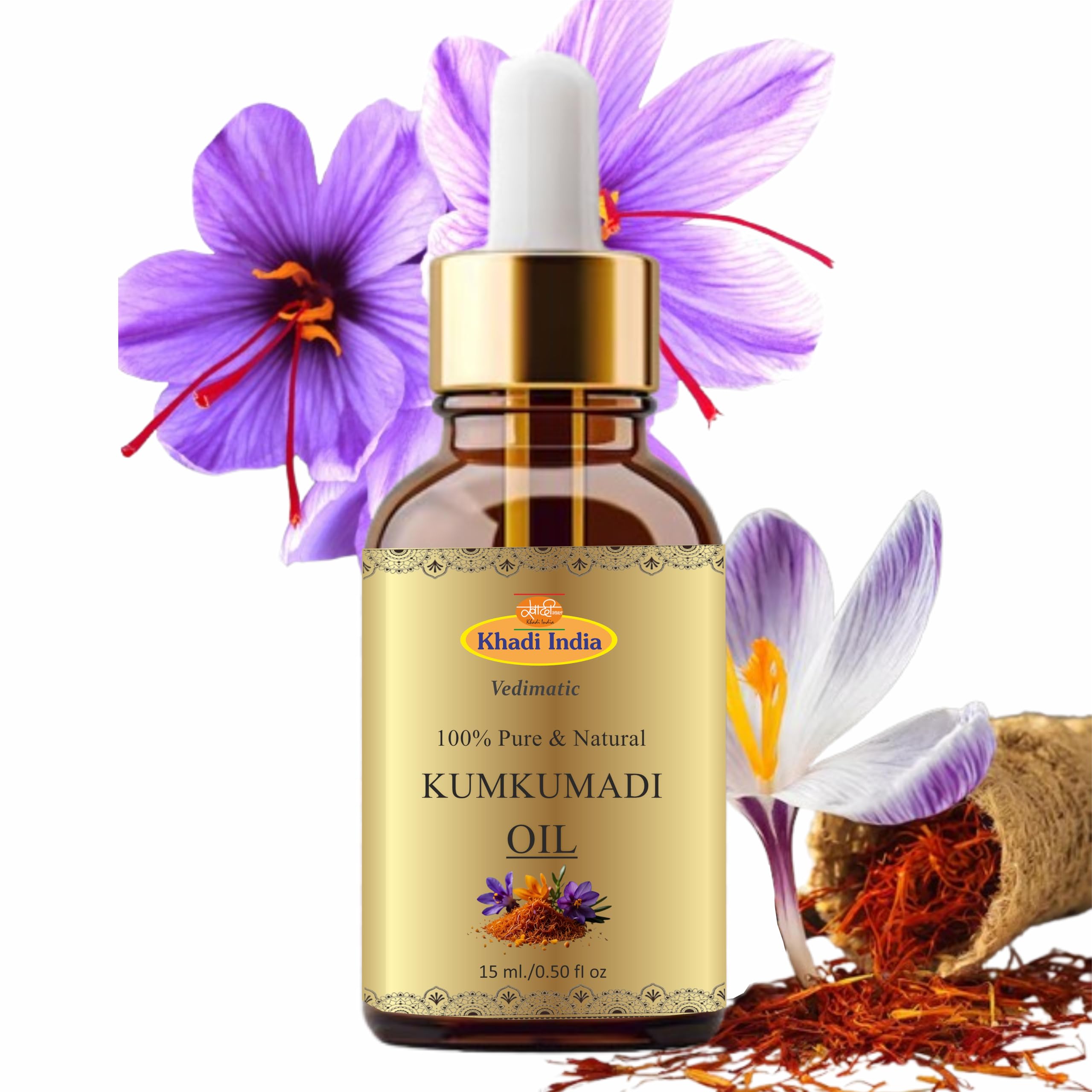 Khadi 100% Pure Herbal Natural Kumkumadi Oil for Glowing Skin | Skin Brightening & Anti-Aging Face Treatment | 15ml Ayurvedic Beauty Oil | Perfect for Night Routine & Bridal Skincare