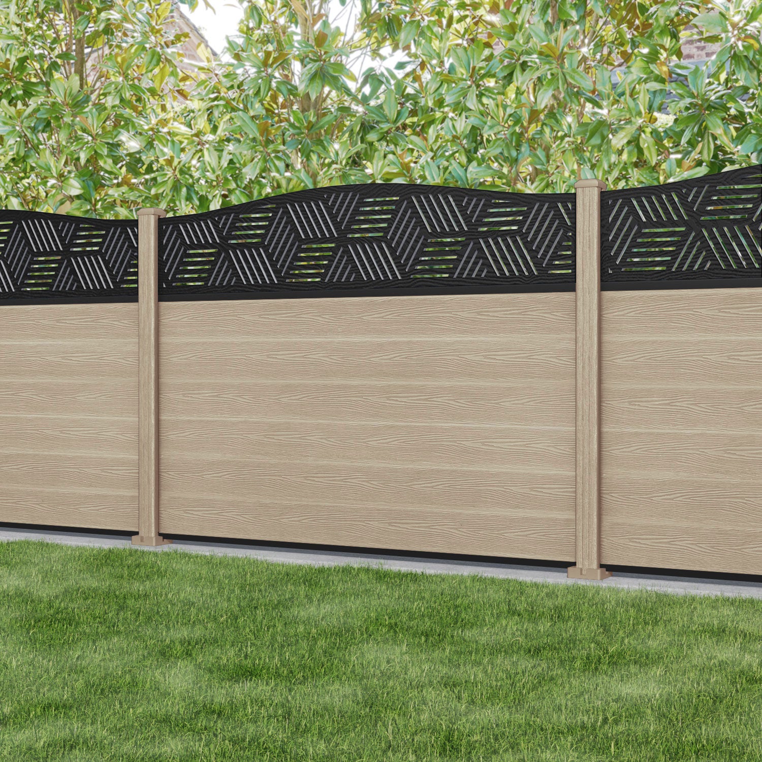 Classic Cubed Curved Top Fence Panel - Light Oak Composite Wood Privacy Fence for Backyard, Garden & Patio | Weather-Resistant & Low Maintenance Outdoor Fencing Solution