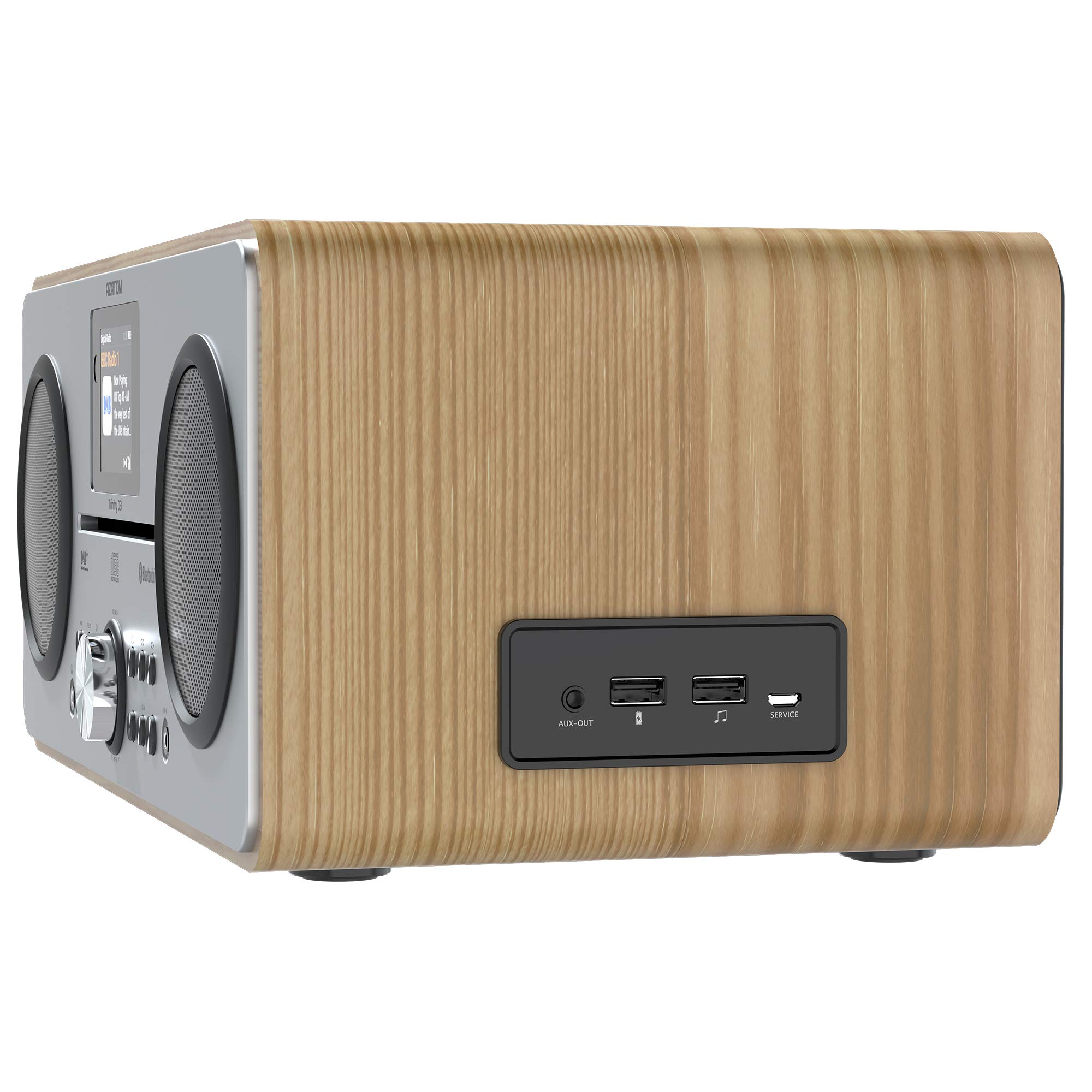 AZATOM Trinity DAB/DAB+ CD Player with FM Radio, Bluetooth 5.0, Stereo Speakers, Digital Clock, USB Charger & Player - Premium Sound Quality (Oak Finish, Refurbished) - Perfect for Home, Office & Bedroom Audio Entertainment