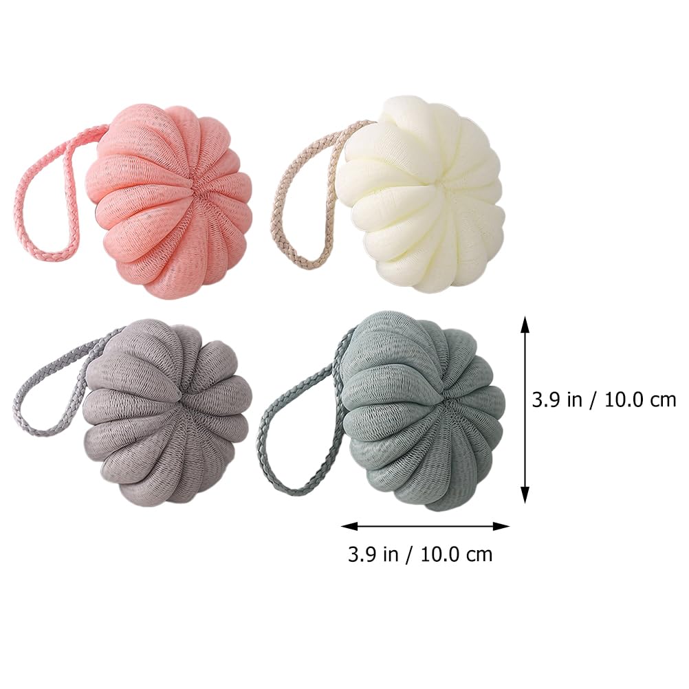 Lurrose 4-Pack Bath Shower Pouf Sponges - Soft Exfoliating Loofah Wash Balls for Gentle Skin Cleansing & Body Scrub | Perfect for Spa, Daily Shower & Gift Sets