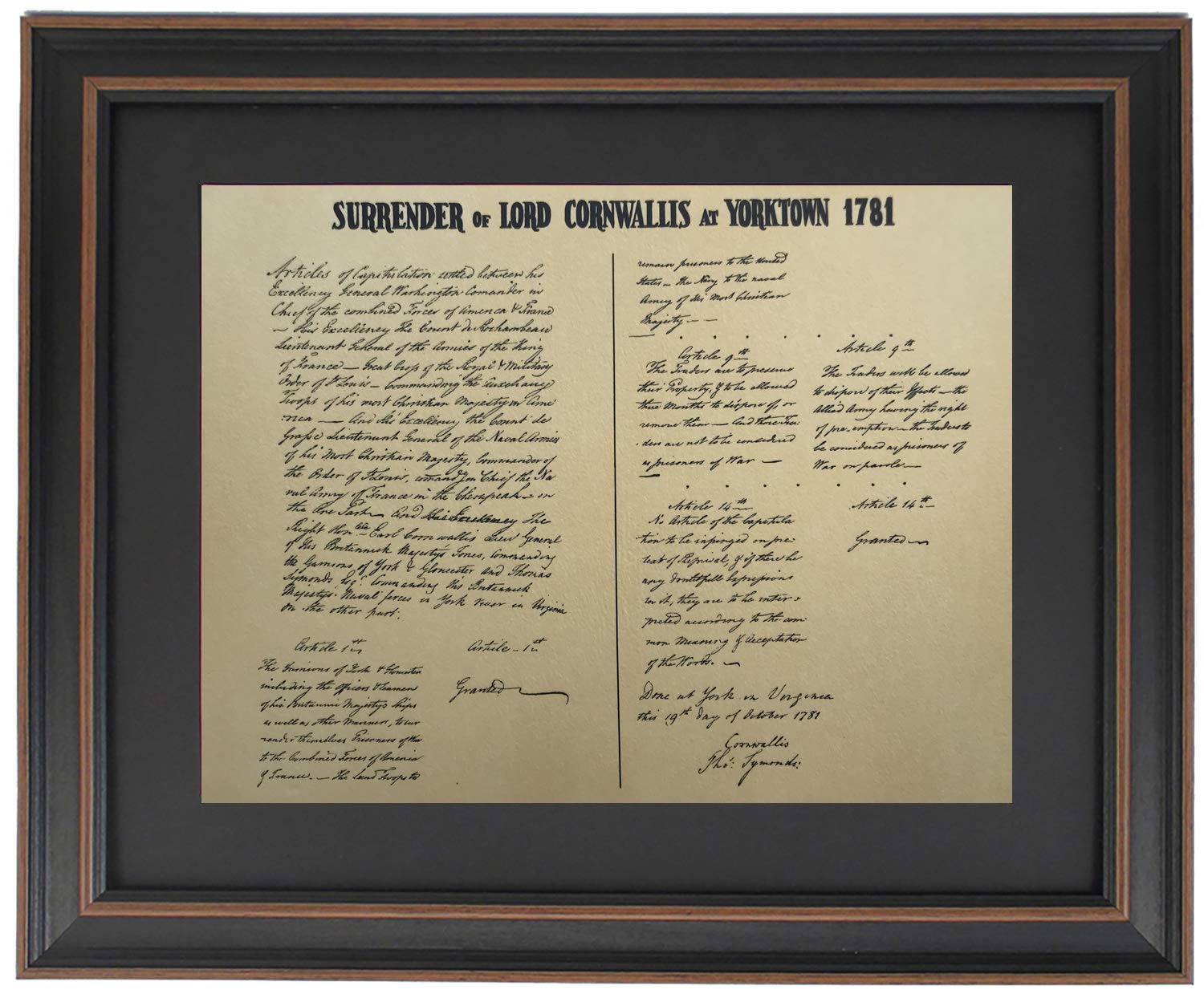 Authentic Framed Surrender of Lord Cornwallis at Yorktown 1781 Historical Print - Handmade in USA - Perfect Gift for History Buffs & American Revolution Enthusiasts - Ideal for Home Office, Classroom Decor or History Museum Display