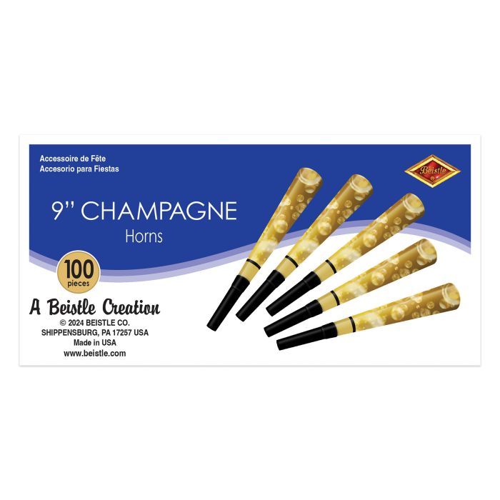 100 Pack Beistle Champagne New Year Party Horns - Colorful Blowout Noise Makers for New Year's Eve, Birthday Celebrations & Festive Events