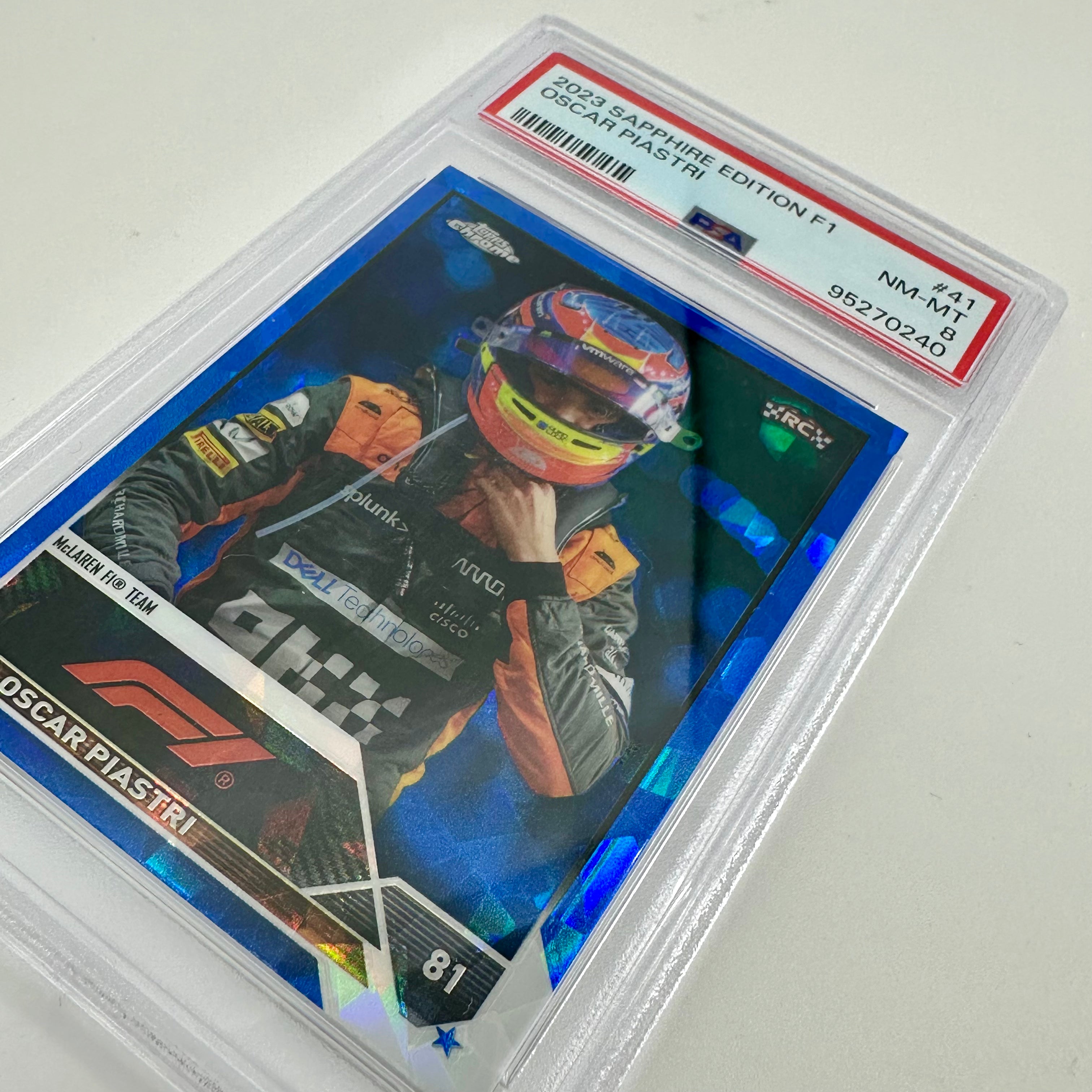 2023 Topps Chrome F1 Oscar Piastri #41 Sapphire Edition Rookie Card PSA 8 - Perfect for F1 Collectors, Racing Fans, and Sports Memorabilia Enthusiasts