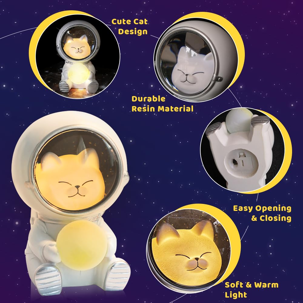 Astronaut Cat Night Light - Cute Spaceman LED Desk Lamp for Kids Room, Bedroom & Office Decor | Dimmable Nursery Light, Gift for Boys Girls, Home Decoration