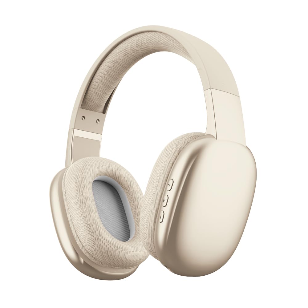 Gabba Goods Wireless Over-Ear Bluetooth Headphones with Mic - Noise Cancelling Headset for Travel, Work & Gaming - Bluetooth 5.0, Wired Mode, Built-in Micro SD - Compatible with TV, PC & Smartphones (Beige) | Perfect for Commuting, Office Calls & Entertainment