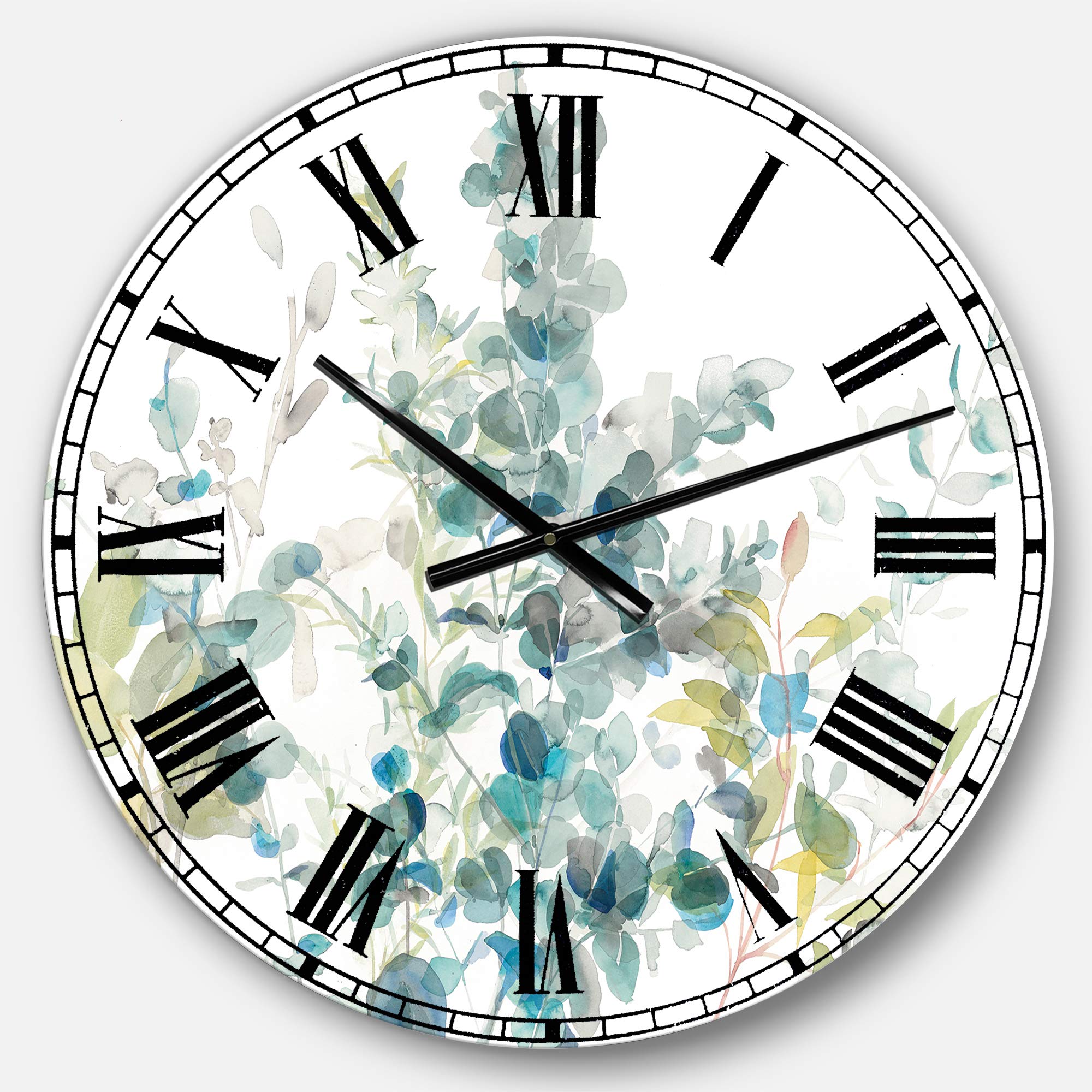 Designart Eucalyptus Natural Element Wall Art - Traditional Round Metal Wall Clock for Home, Living Room, Bedroom & Office Decor | Perfect for Farmhouse, Boho & Nature-Inspired Interiors