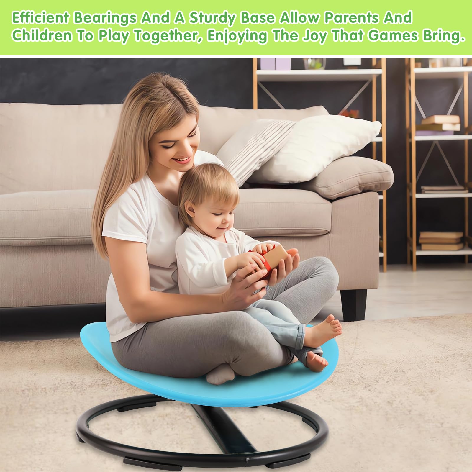 **Kids Swivel Chair with Metal Base & Non-Slip Design – Sensory Spin Chair for Motion Sickness Relief & Physical Coordination – Blue – Perfect for Playrooms, Classrooms & Sensory Therapy**