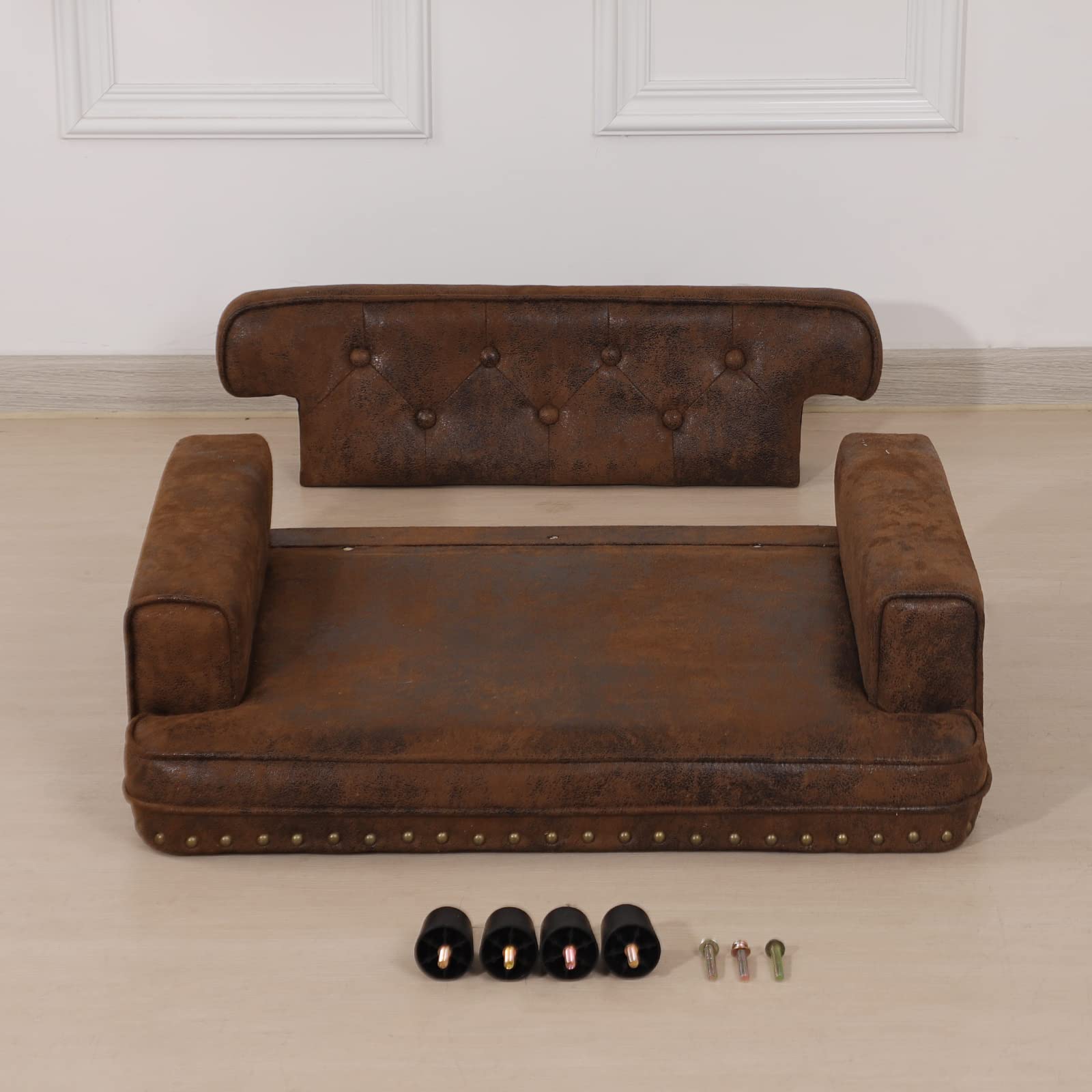 Premium Orthopedic Dog Bed & Cat Sofa - Wooden Frame Suede Pet Couch for Small Breeds, Washable Removable Cover (Coffee Brown) - Perfect for Living Room, Bedroom & Pet Nursery Comfort