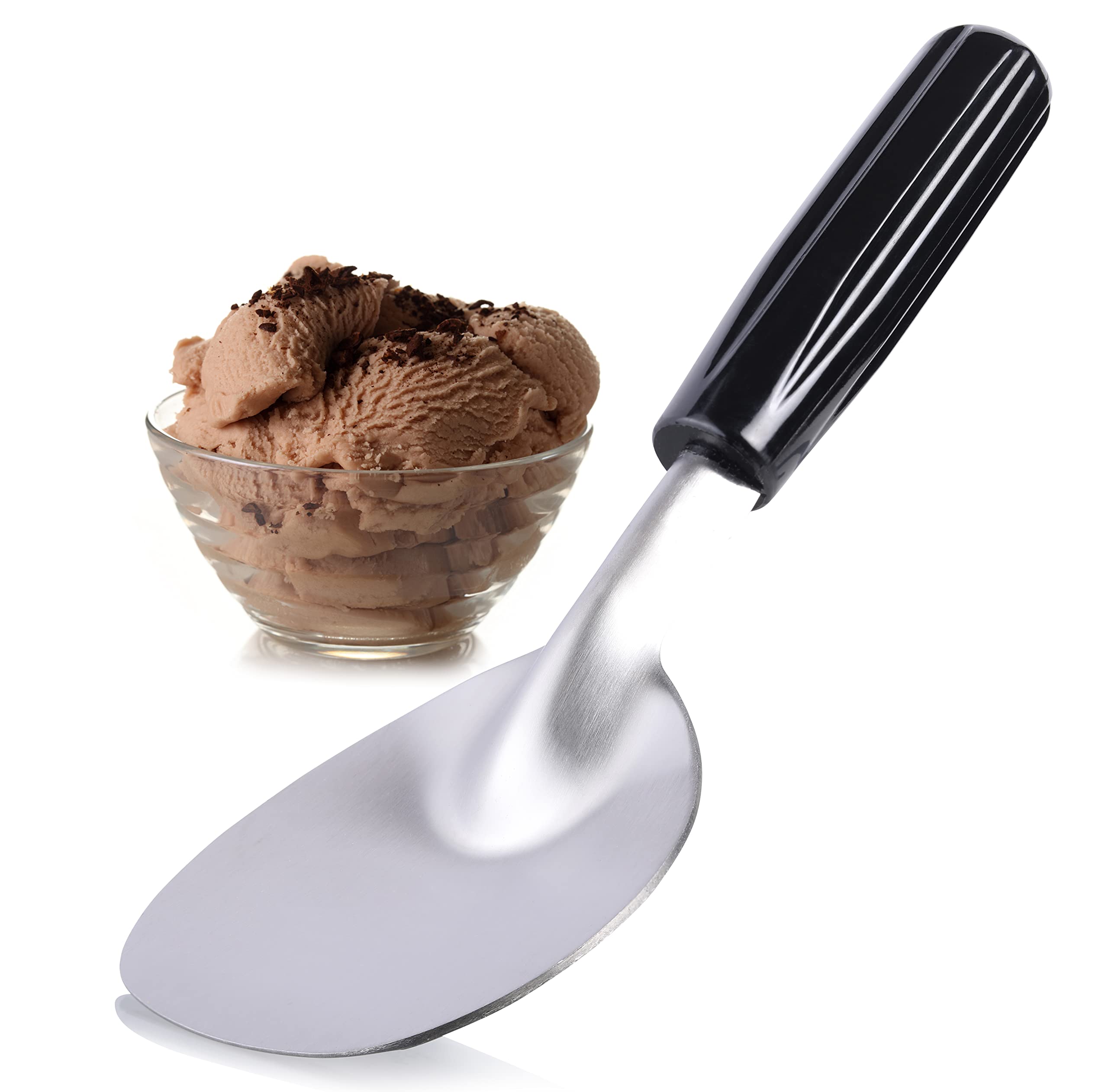 Premium Stainless Steel Ice Cream Scoop with Ergonomic Plastic Handle - Heavy Duty, Durable & Bend Proof - Perfect for Hard or Soft Serve Ice Cream - Ideal for Home Kitchens, Ice Cream Shops & Dessert Cafes