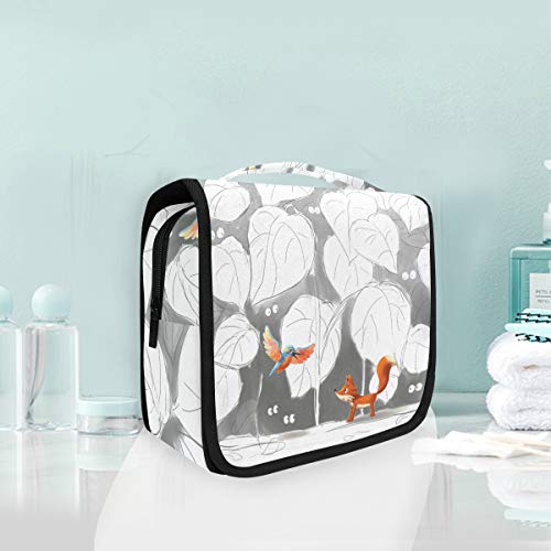 Waterproof Hanging Travel Toiletry Bag - Fox & Winter Bird Pattern Cosmetic Organizer for Men & Women - Perfect for Camping, Gym, Business Trips & Vacation Essentials Storage