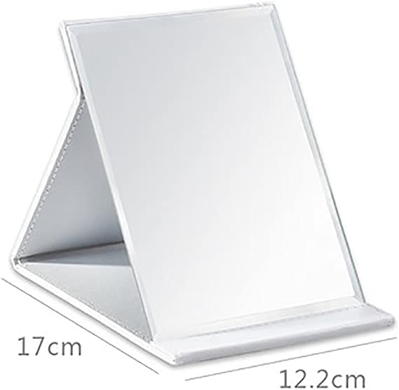 Besillia Portable PU Leather Folding Desktop Makeup Mirror with Adjustable Stand - Travel & Home Vanity Mirror for Women, Compact Cosmetic Mirror for Makeup Application, Dressing Table & Travel (White)