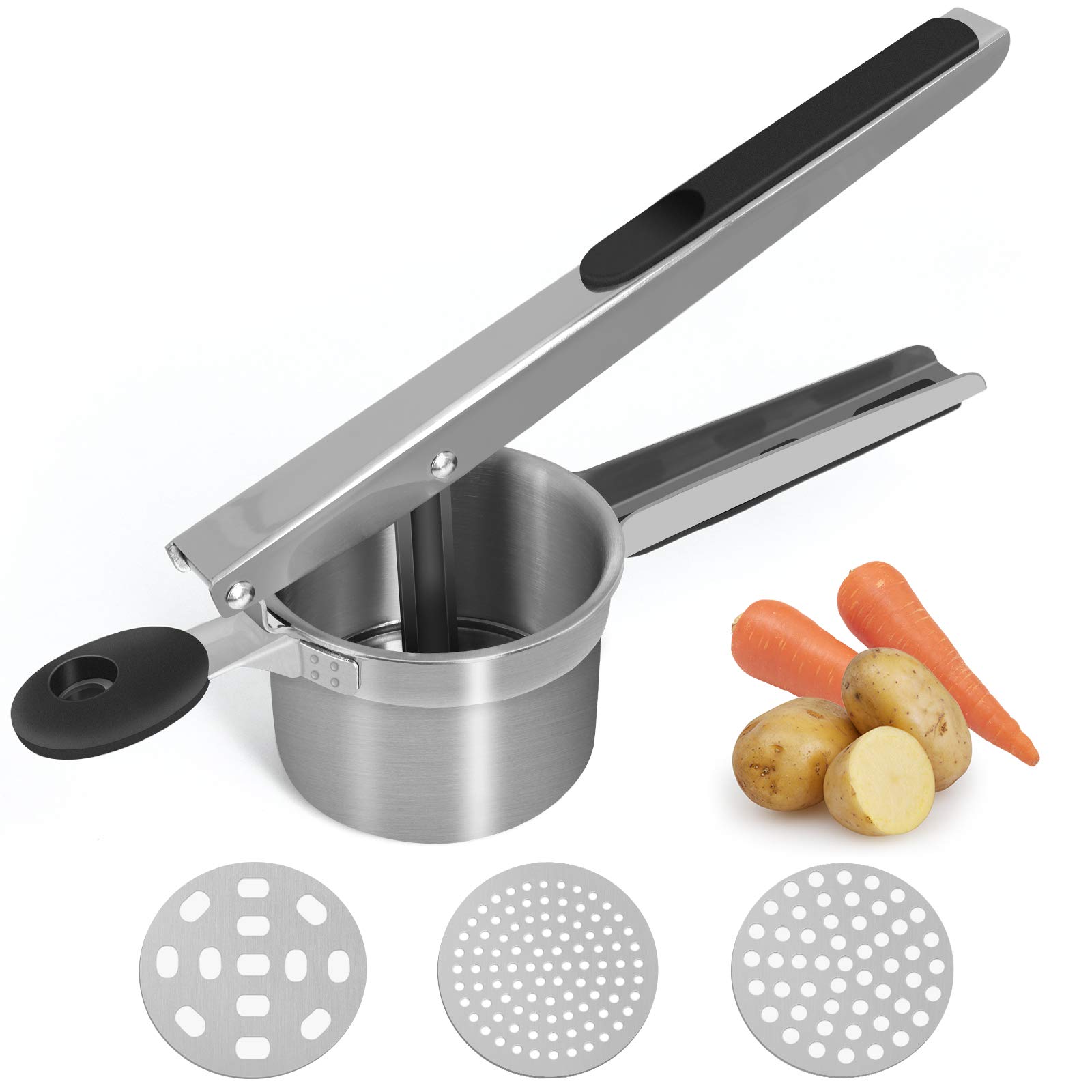 Premium Stainless Steel Potato Ricer & Masher - Anti-Slip Ergonomic Handle for Smooth Purees - Perfect for Baby Food, Vegetables & Fruits - Ideal for Homemade Meals, Restaurants & Healthy Cooking