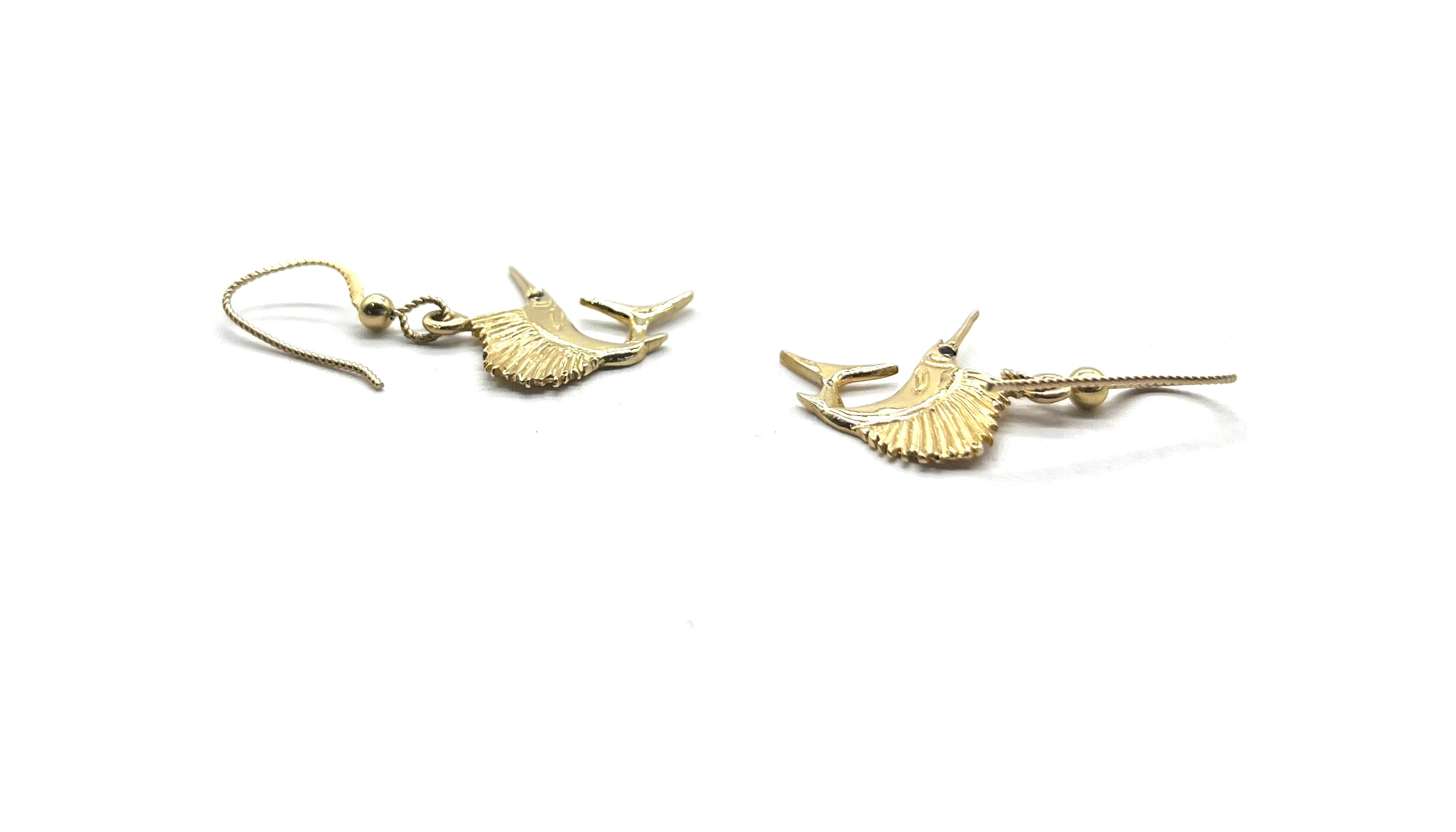 14K Yellow Gold Sailfish Dangle Earrings - Handmade Ocean-Themed Jewelry for Women | Perfect for Beach Vacations, Summer Parties & Gift Giving