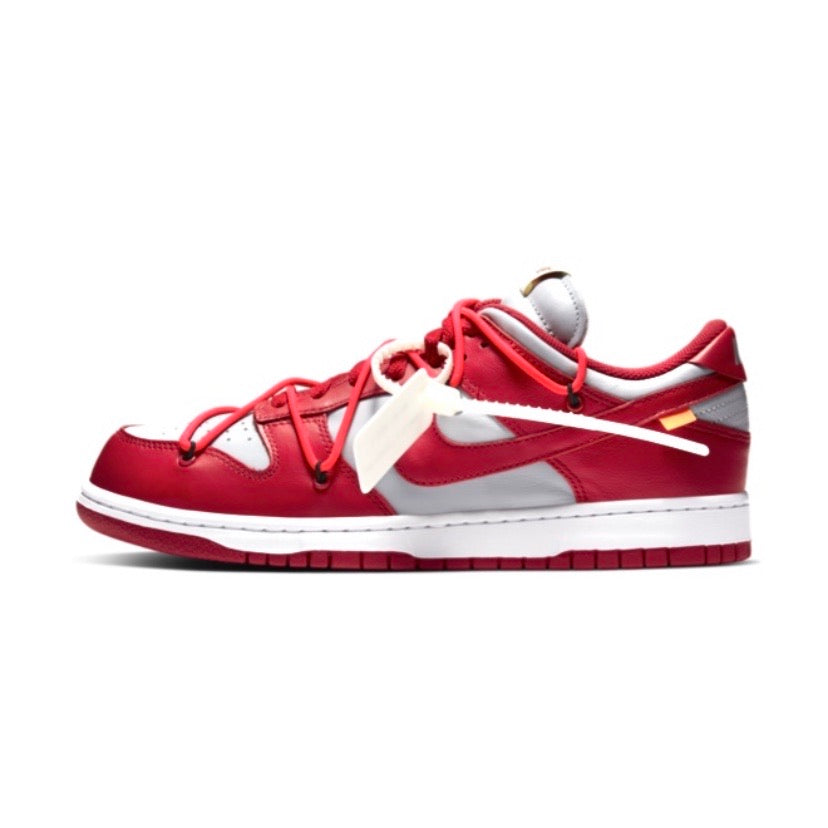 Off White x Nike Dunk Low Leather Sneakers - University Red & White Colorway - Perfect for Streetwear & Casual Fashion