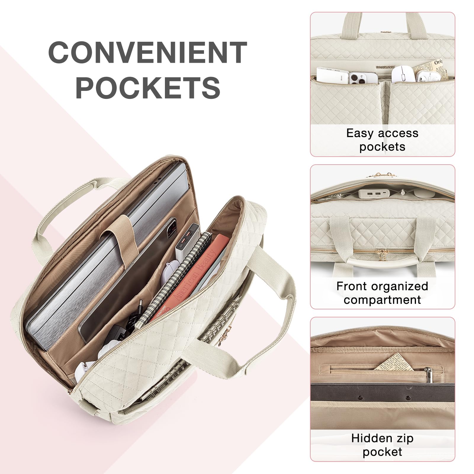BAGSMART 17.3/15.6 Inch Laptop Bag for Women - Stylish Business Briefcase & Messenger Bag for Office, Travel, Work - Light Beige | Perfect for Commuting, Business Trips & Professional Work Settings