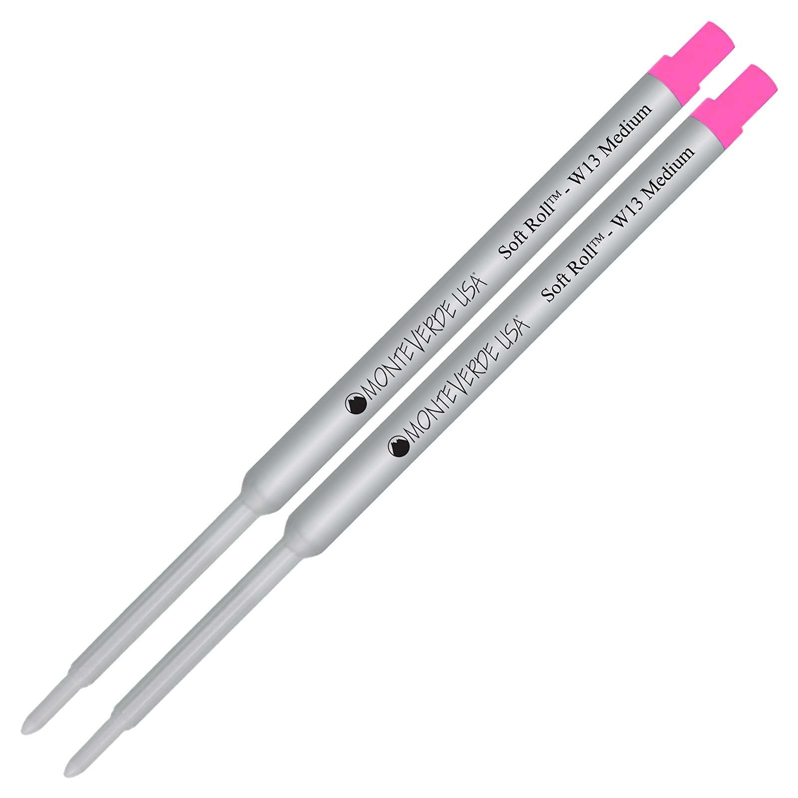 Monteverde Soft Roll Ballpoint Ink Refills 2-Pack - Pink Medium Tip 0.7mm - Compatible with Waterman Style Pens - Perfect for Office, School & Everyday Writing