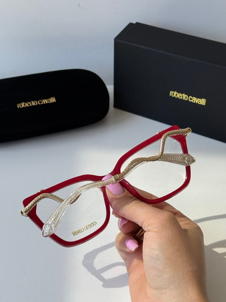 Roberto Cavalli VRC020M Red Snake Print Eyeglass Frames for Women & Men - Stylish Designer Optical Glasses for Fashion & Everyday Wear