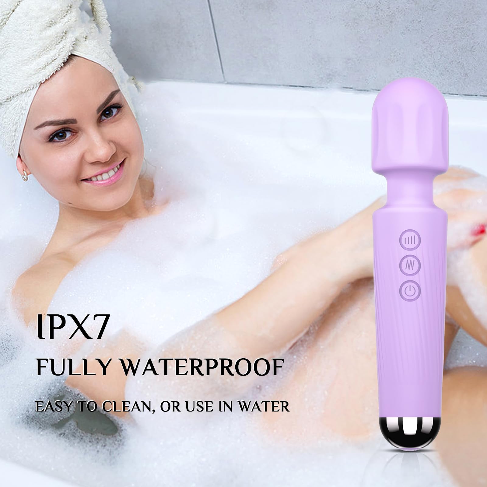 8-Speed 20-Pattern Rechargeable Vibrating Wand Massager for Women - Powerful Clitoral Stimulator & G-Spot Vibrator, Adult Sex Toy with Ergonomic Design - Perfect for Solo Play & Couples Intimacy (Violet)