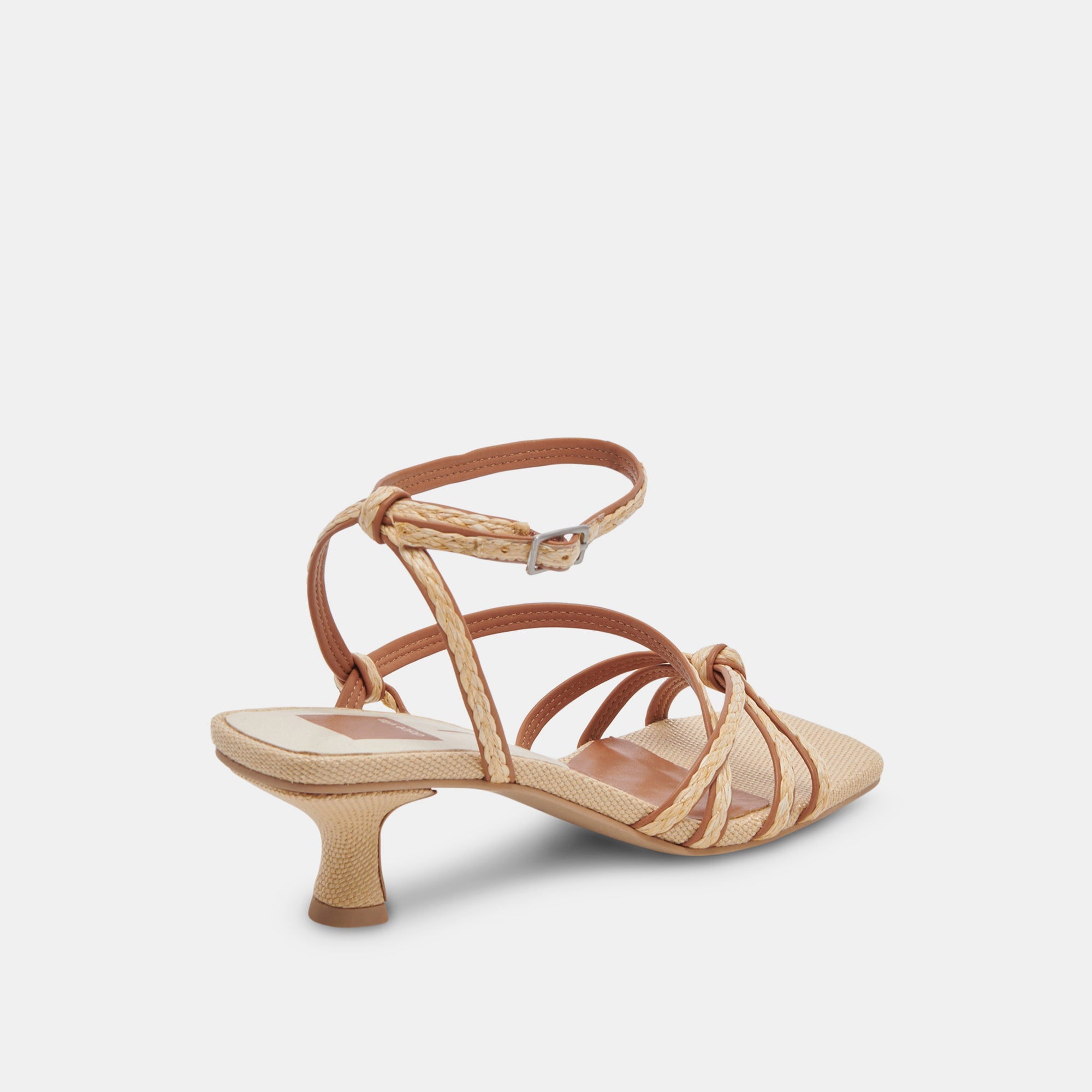 BEV Braided Wide Heel Sandals for Women - Natural Jute & Brown Leather - Comfortable Summer Shoes for Beach, Vacation, and Casual Outings