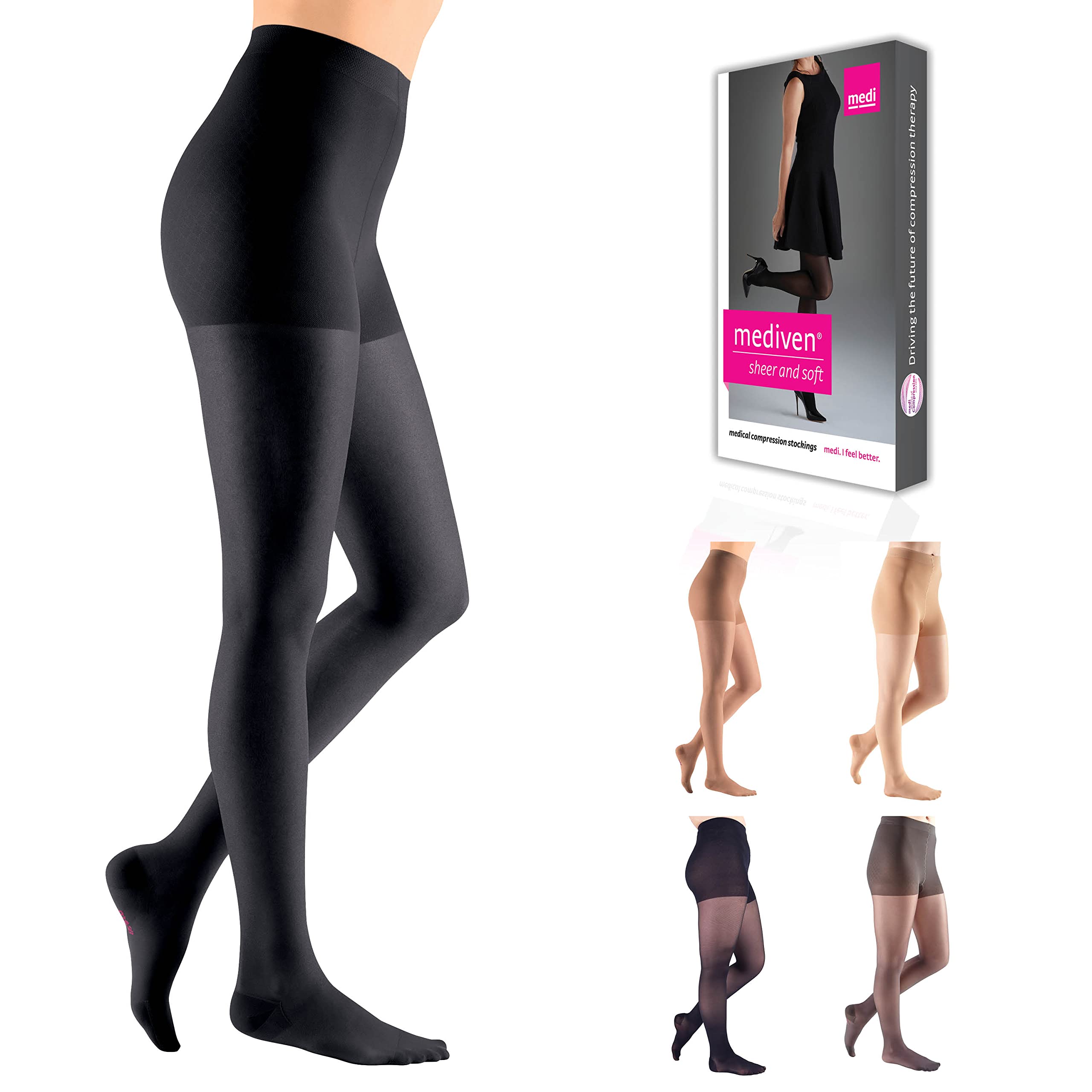 Mediven Sheer & Soft 15-20 mmHg Closed Toe Compression Pantyhose for Women - Sheer Medical Hosiery in Ebony | Varicose Vein Relief, Swelling Reduction, Comfortable All-Day Wear for Work & Travel