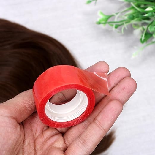 WigzoTapes Double Sided Wig Tape - Transparent Toupee Tape for Extended Wear, Hair System & Hair Patch - Strong Hold Hair Bonding Tape for Men (5m x 24mm, Red) - Perfect for Daily Use, Special Events & Cosplay
