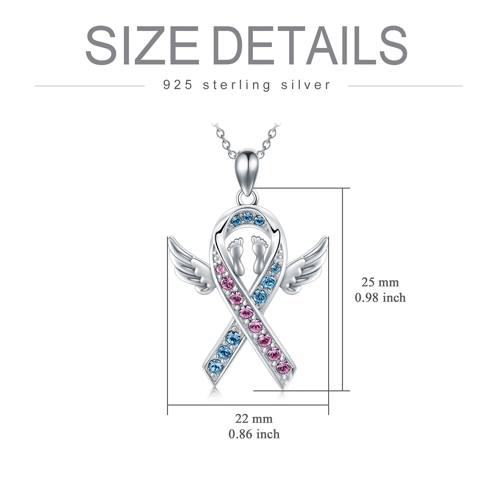 925 Sterling Silver Angel Mom Necklace - Pink & Blue Ribbon Memorial Pendant for Pregnancy Loss, Infant Child Loss Awareness - Sympathy Jewelry Gift for Bereaved Mothers (Perfect for Remembrance Days, Support Groups & Healing Gifts)