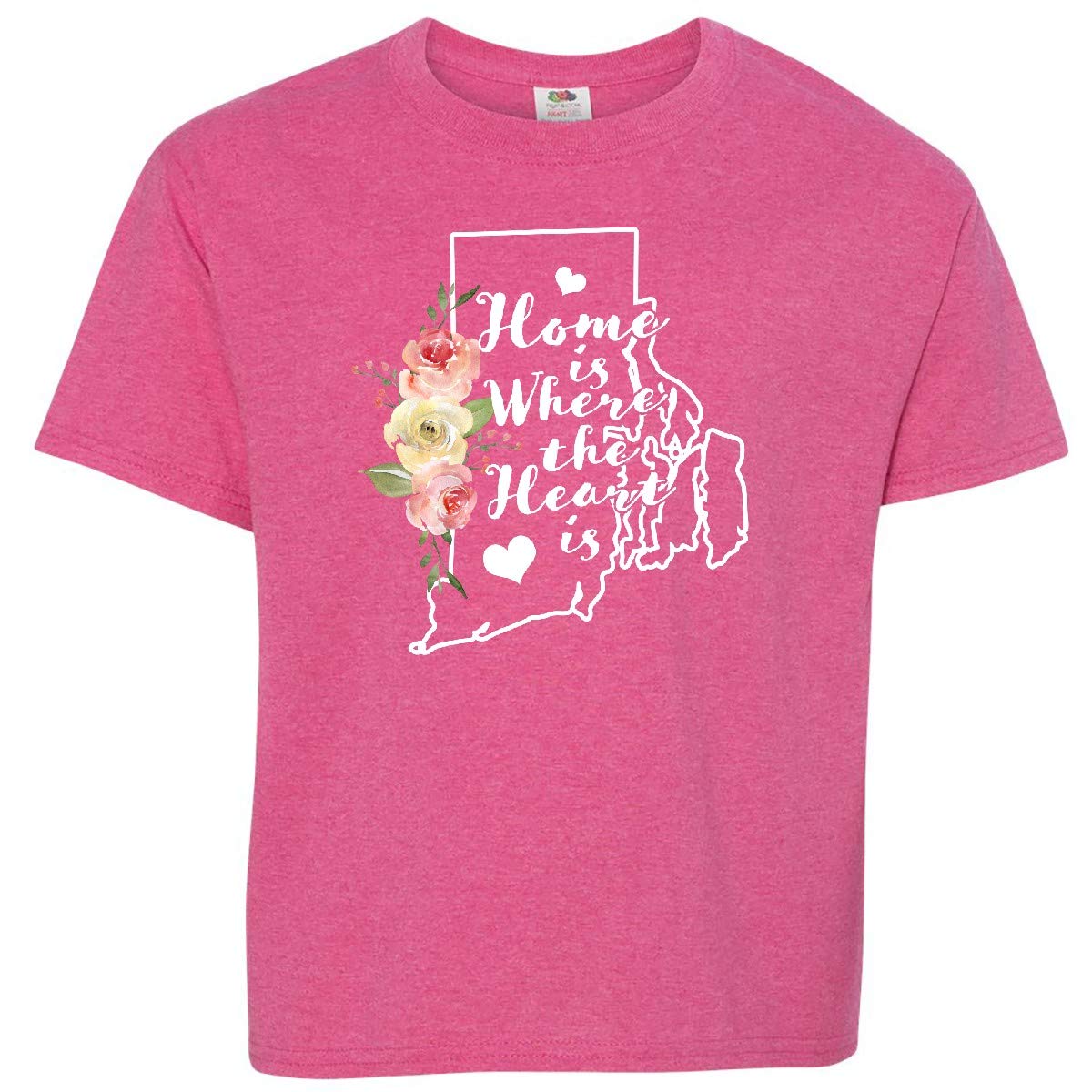 Inktastic Rhode Island Home is Where The Heart is Watercolor Youth T-Shirt - Soft Cotton Tee for Boys & Girls - Perfect for Family Vacations, School Spirit & State Pride