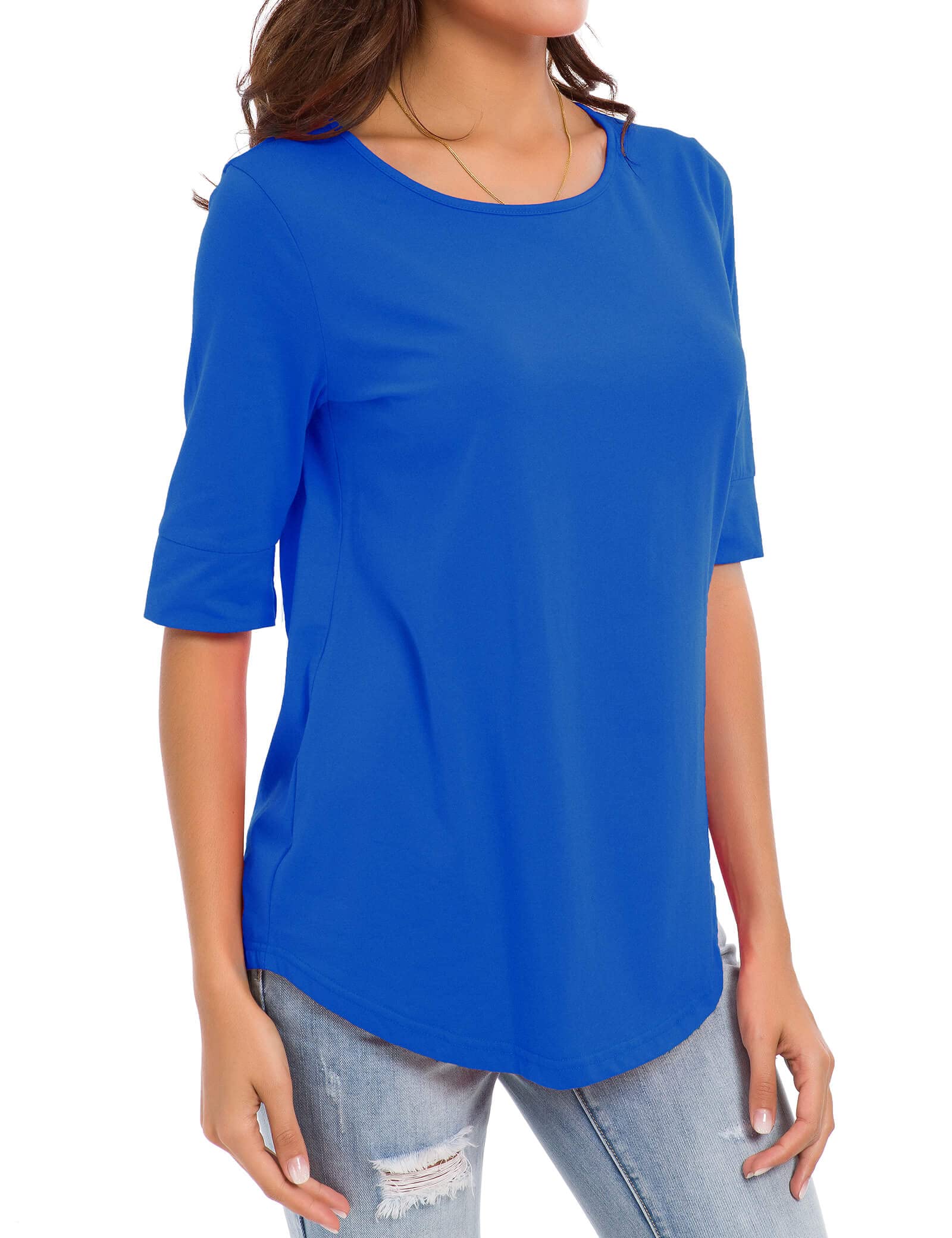 Women's Elbow Length Sleeve Tops - Summer Fashion Cotton Blouses & Casual Tunic Tee Shirts | Breathable Comfort for Work, Travel & Everyday Wear