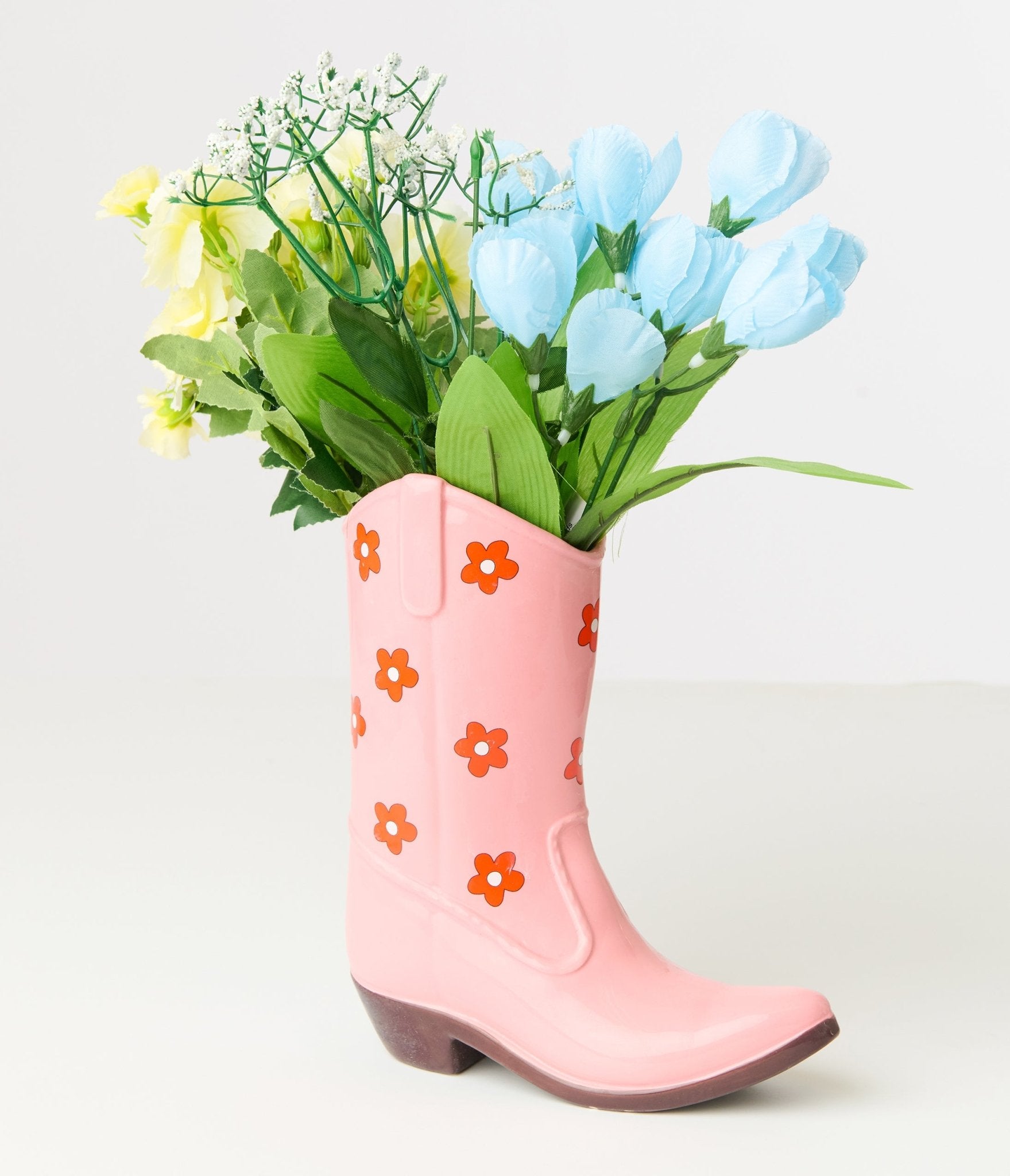 Pink Floral Ceramic Cowboy Boot Vase - Unique Western Home Decor for Farmhouse, Country Style & Cowboy Themed Rooms
