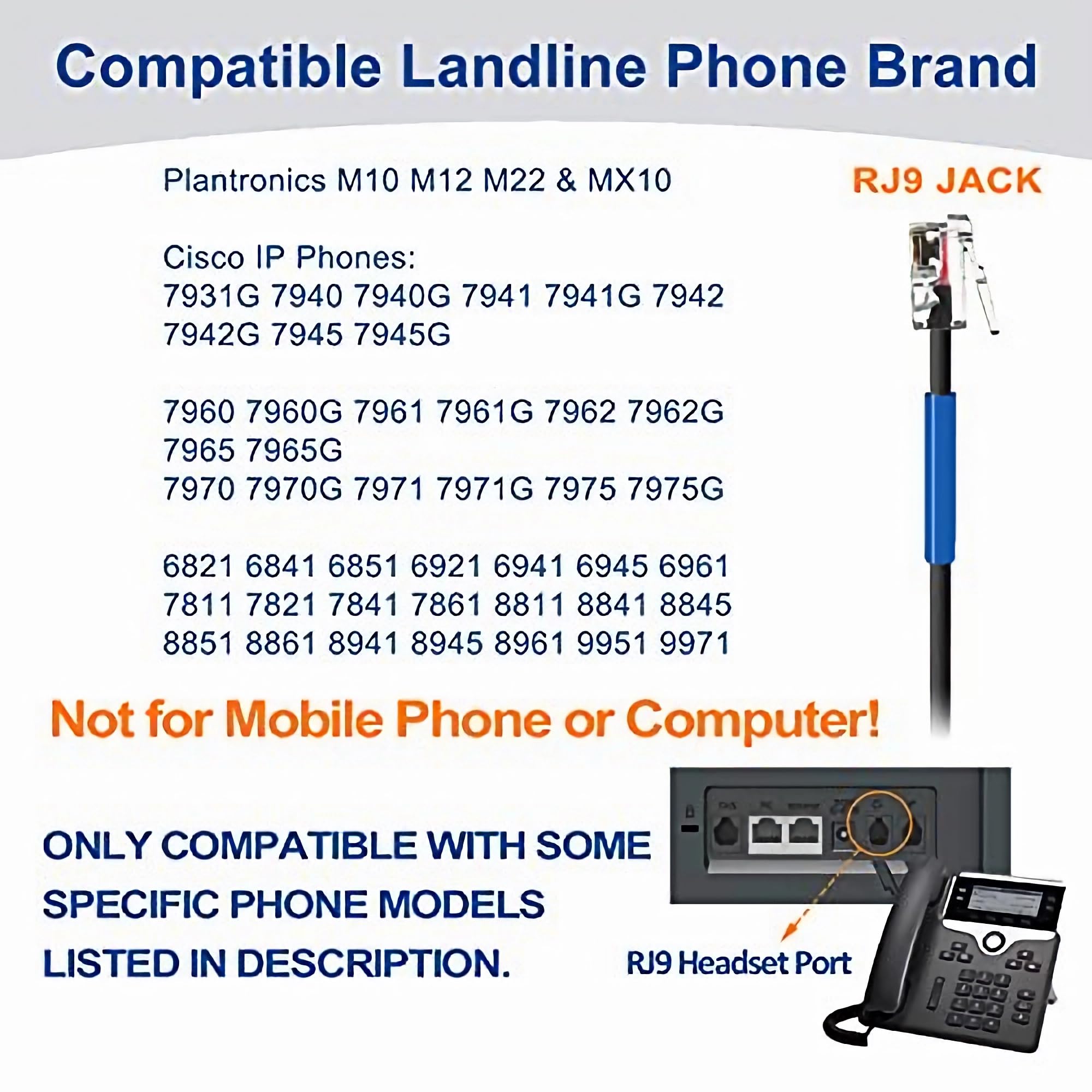 Wantek Noise Cancelling Headset with Microphone & Mute Switch - RJ9 Telephone Headset Compatible with Cisco 6851/6945/7841/7861/7942/7945/7961/7962/7965/8811/8841 Office Phones - Perfect for Call Centers & Remote Work