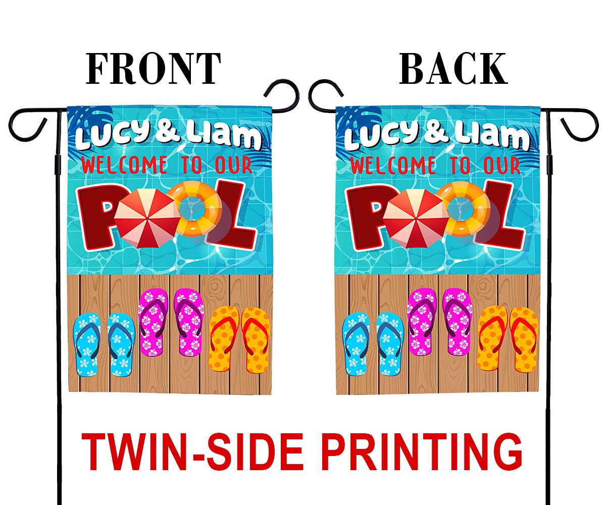 Custom Personalized Name Pool Garden Flag - Welcome to Our Pool & Pool Rules Sign - 12