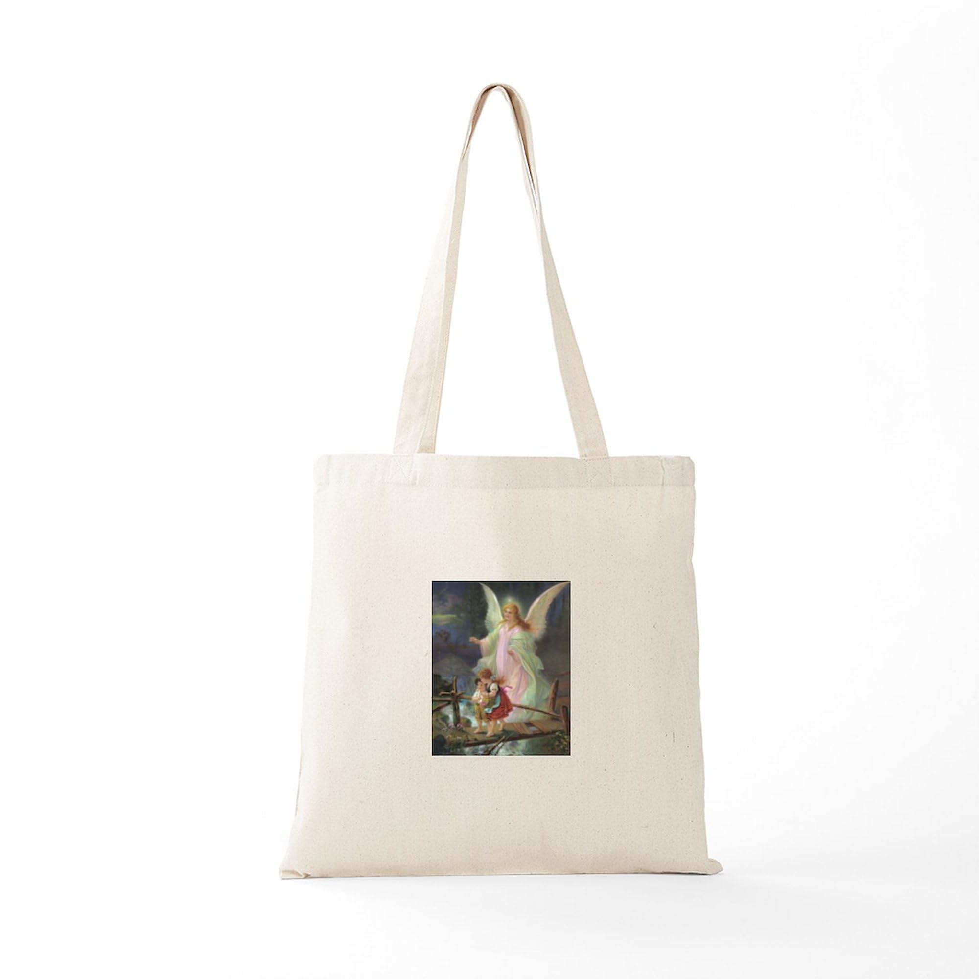 Victorian Angel Tote Bag - Natural Canvas Reusable Shopping Bag for Women, Eco-Friendly Grocery Tote - Perfect for Shopping, Beach, Work & Daily Use